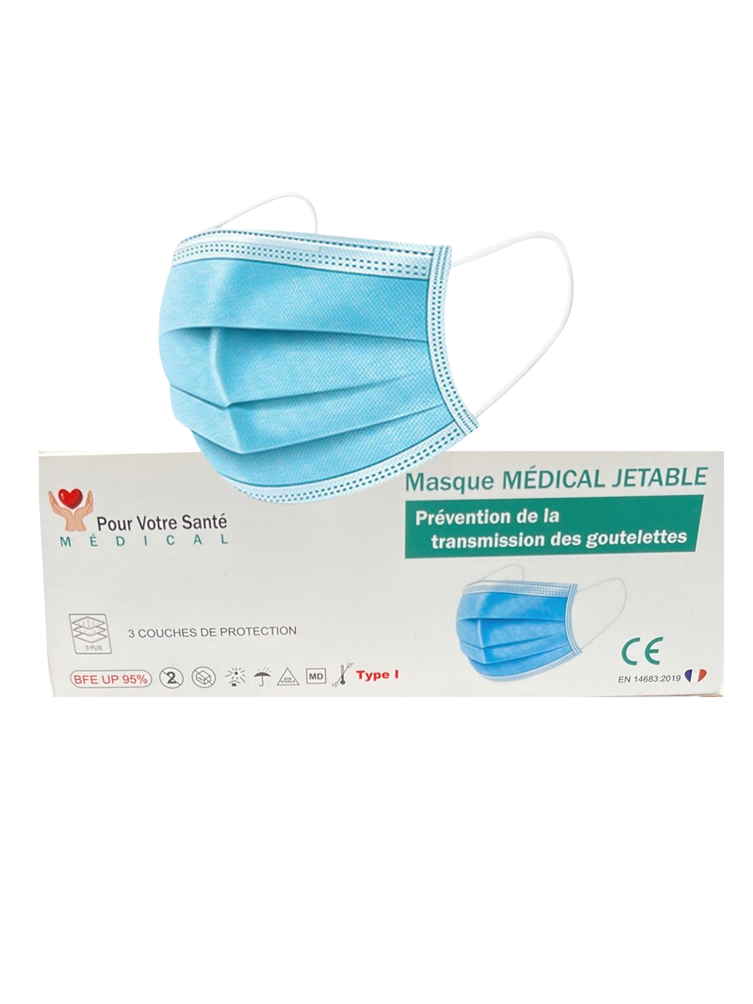 Masque chirurgical Type I - Bleu - Lys Medical - Boîte De 50 Masques
