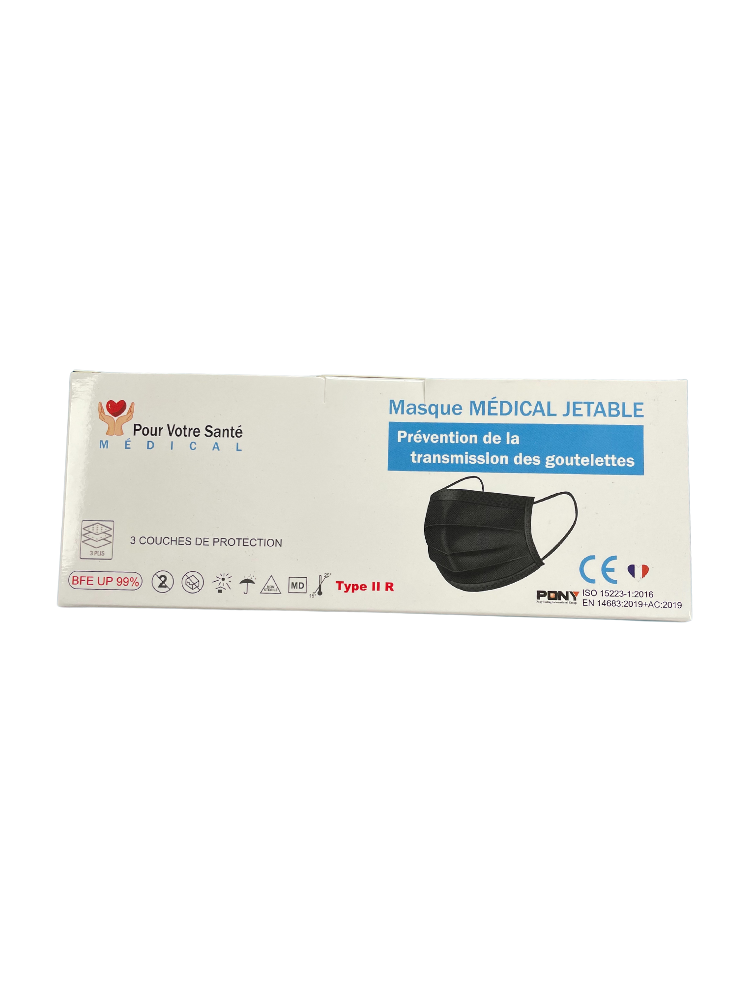 Masque chirurgical Type IIR - Noir - Lys Medical - Boîte De 50 Masques
