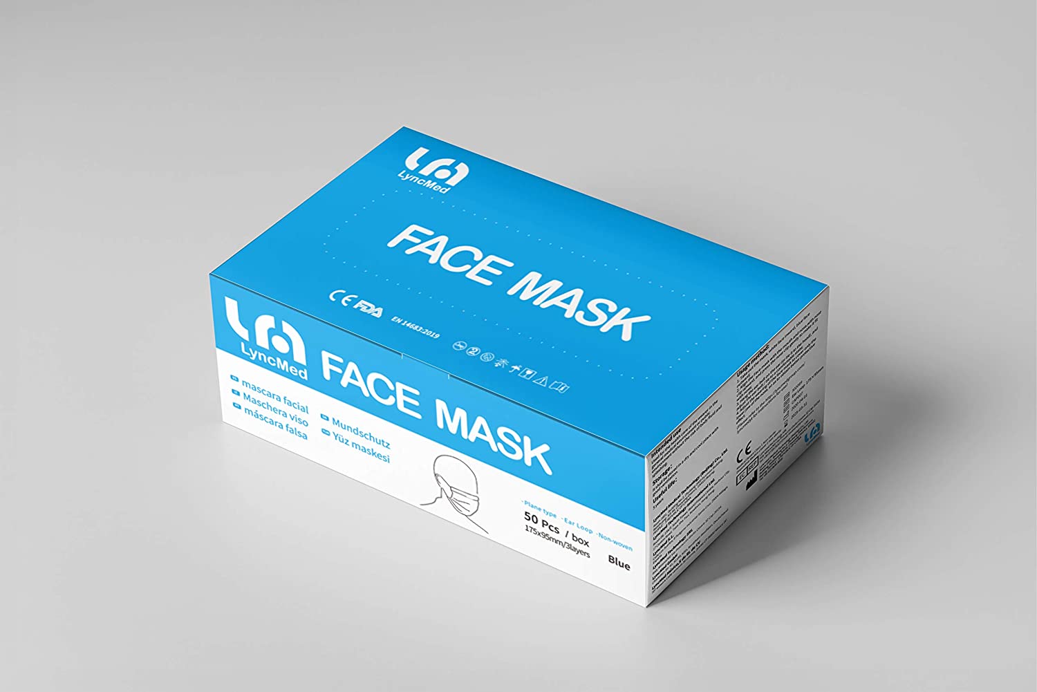 Masques À Élastique Type IIR - Bleu - Lyncmed -la Boîte De 50 Masques