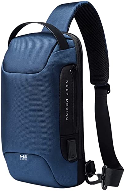 MS Life - Waterproof Anti-Theft Shoulder Bag for Sports Travel Men Women Anti-Theft Chest Bag with USB Charging Port Password Lock