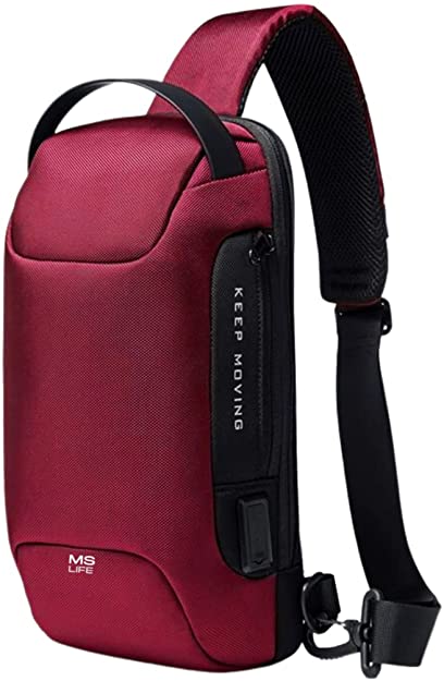 MS Life - Waterproof Anti-Theft Shoulder Bag for Sports Travel Men Women Anti-Theft Chest Bag with USB Charging Port Password Lock