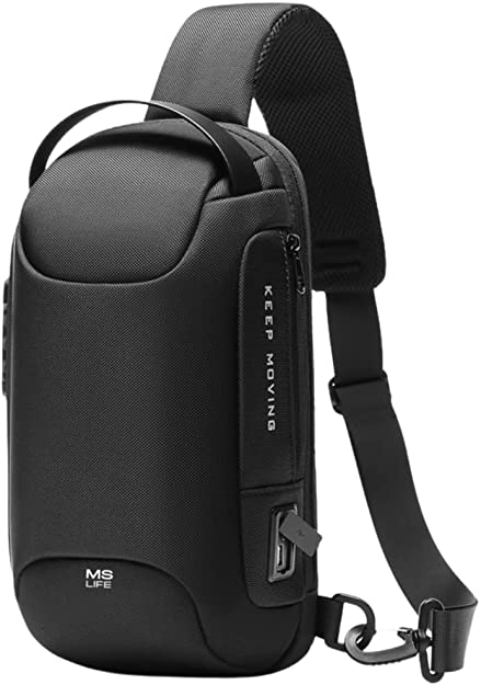 MS Life - Waterproof Anti-Theft Shoulder Bag for Sports Travel Men Women Anti-Theft Chest Bag with USB Charging Port Password Lock