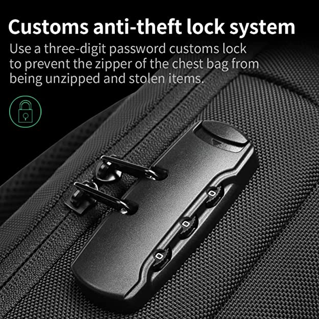 MS Life - Waterproof Anti-Theft Shoulder Bag for Sports Travel Men Women Anti-Theft Chest Bag with USB Charging Port Password Lock