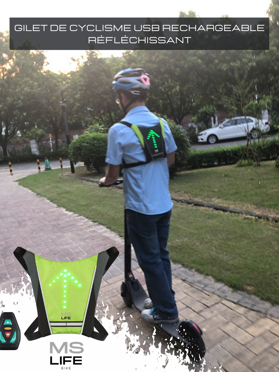 Gilet de Cyclisme USB Rechargeable Réfléchissant Sac à Dos avec LED Clignotant