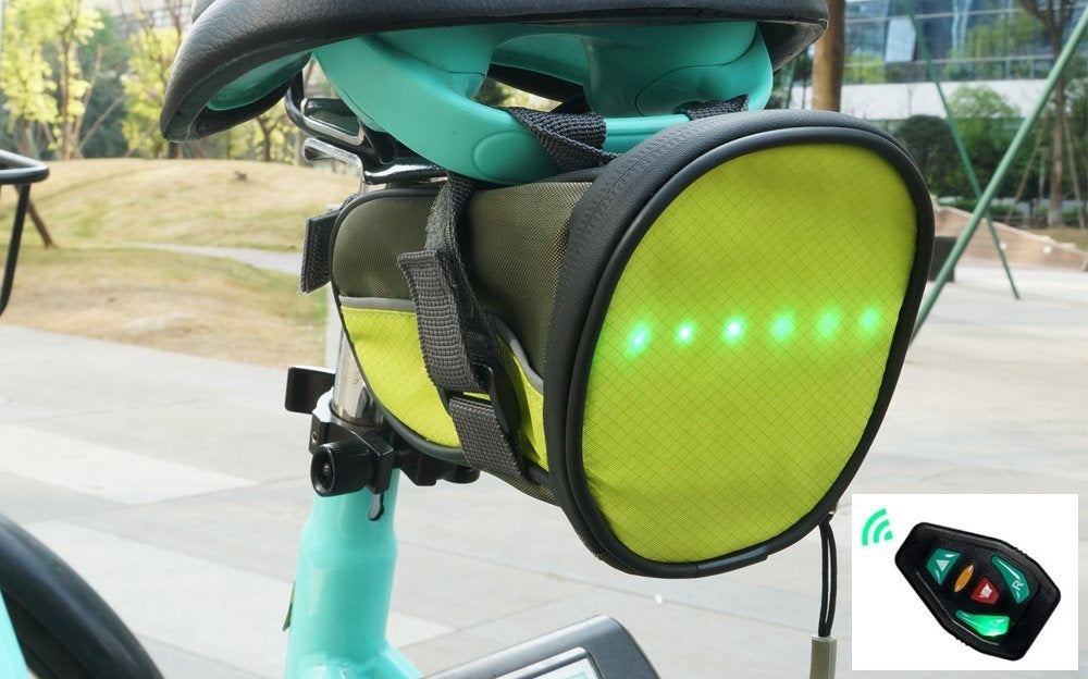 Lightweight Reflective Bike Saddle Bag, USB Rechargeable, with LED Signal Light