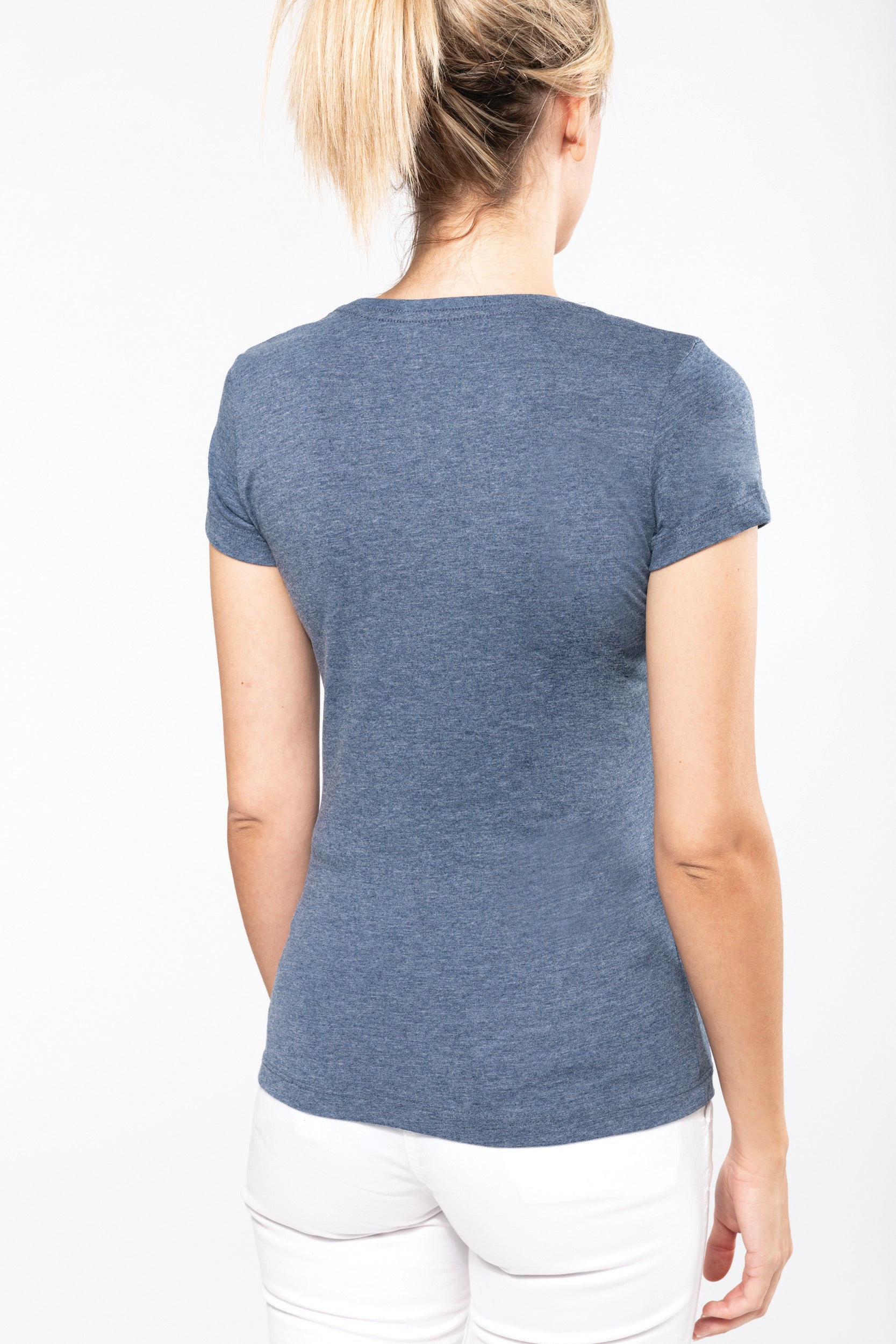 Kariban "melange" T-shirt met korte mouwen en V-hals voor dames