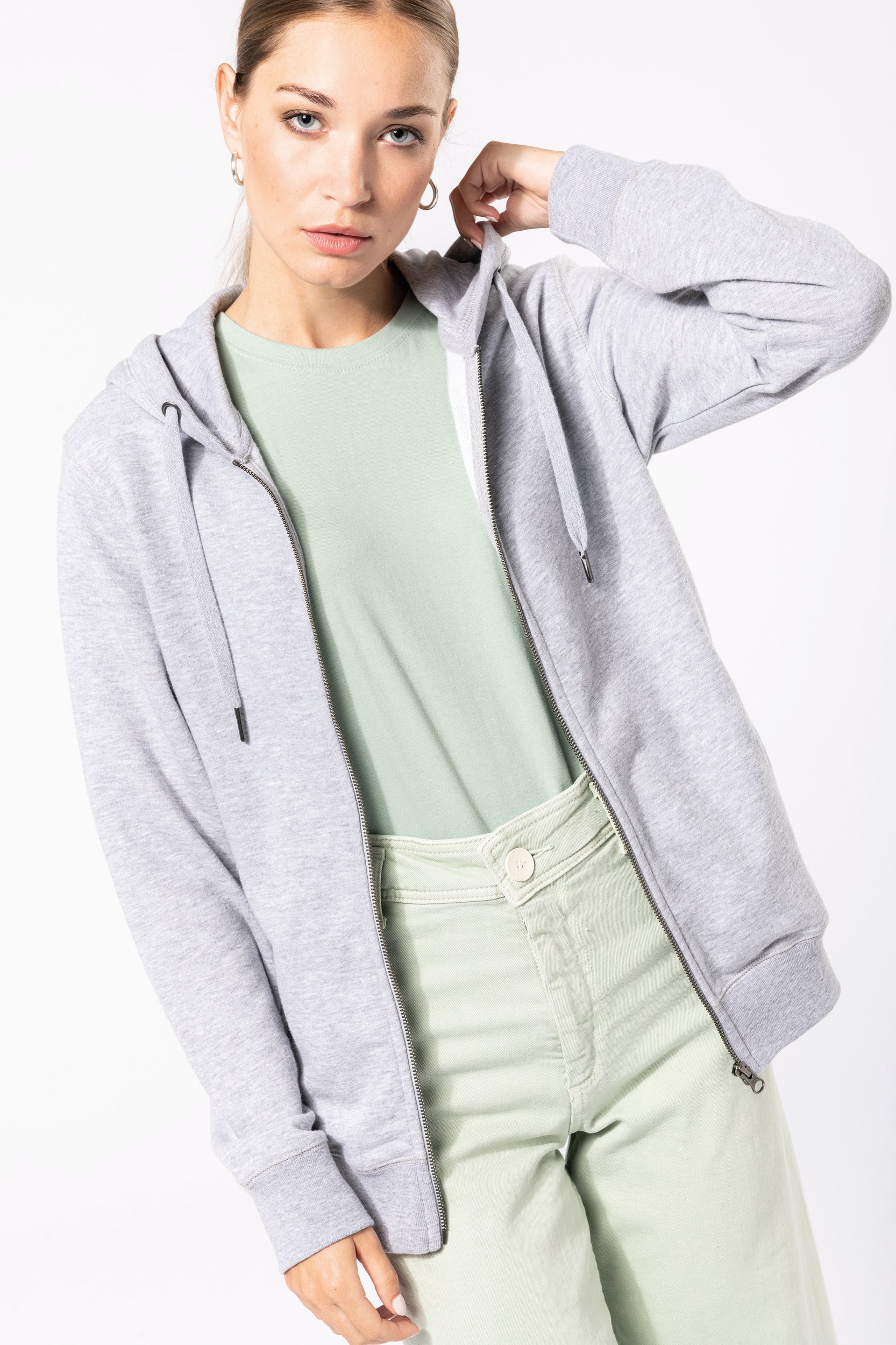 Uniseks ecologisch verantwoord French Terry sweatshirt met capuchon en rits