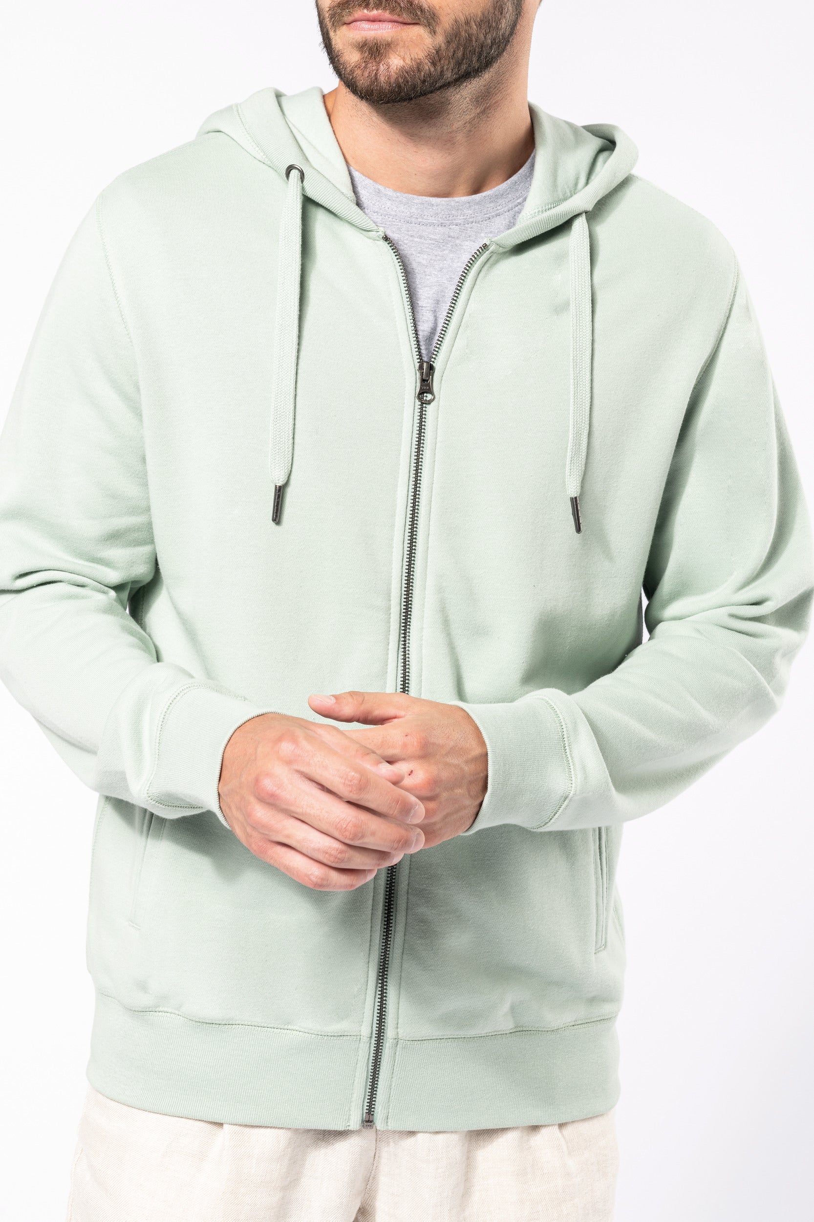 Uniseks ecologisch verantwoord French Terry sweatshirt met capuchon en rits