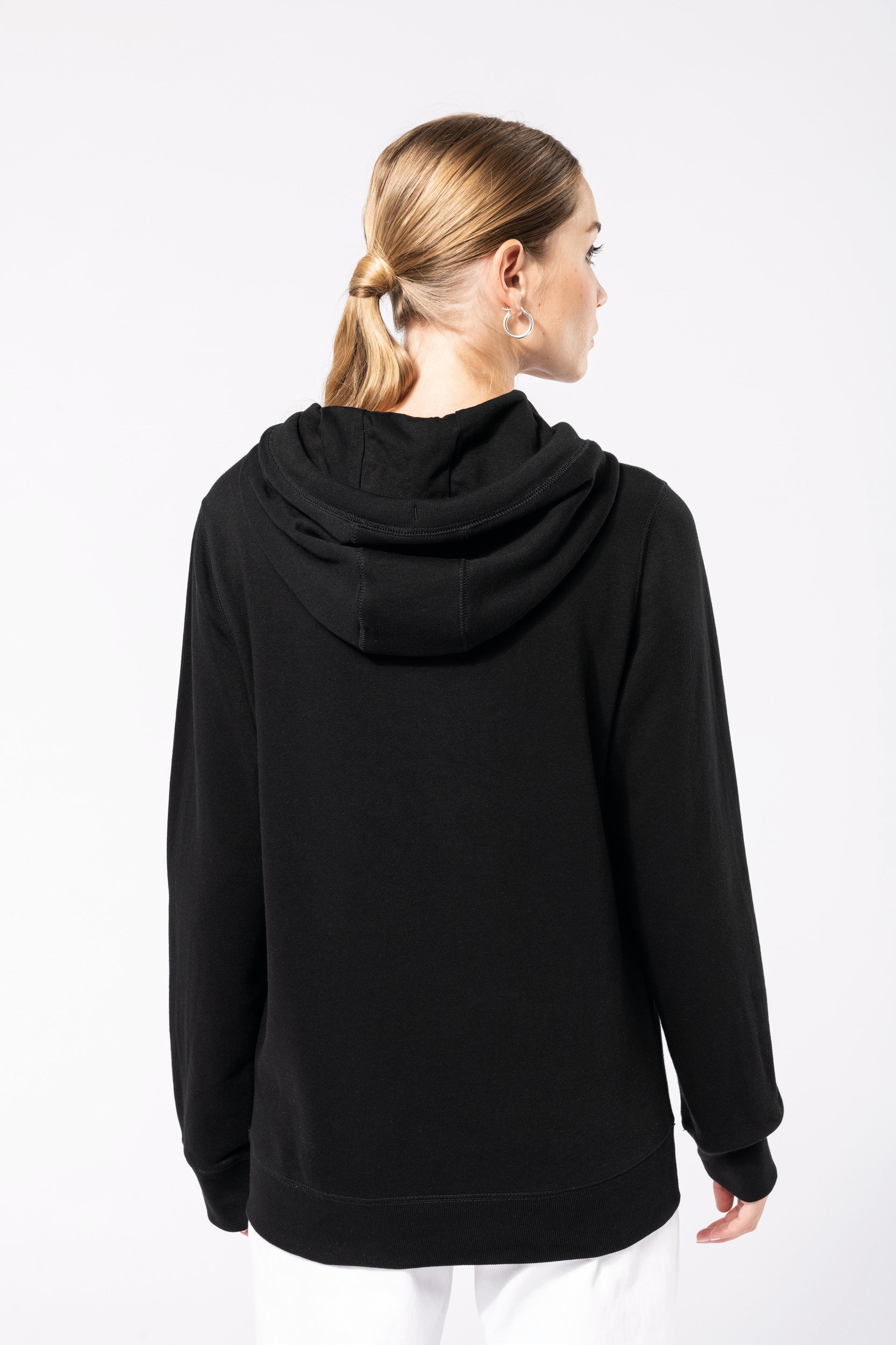 Uniseks ecologisch verantwoord sweatshirt van french terry badstof met capuchon