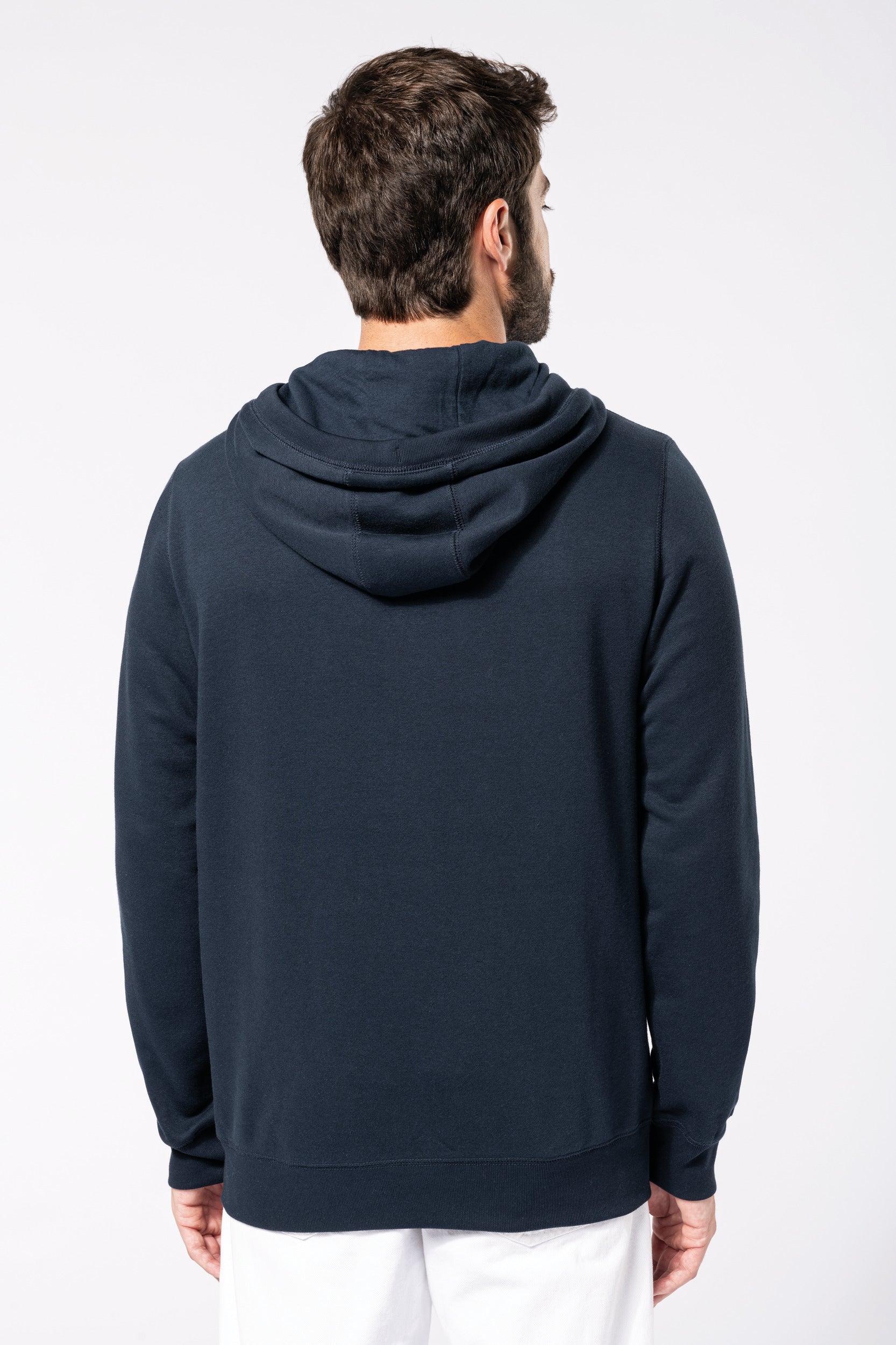 Uniseks ecologisch verantwoord sweatshirt van french terry badstof met capuchon