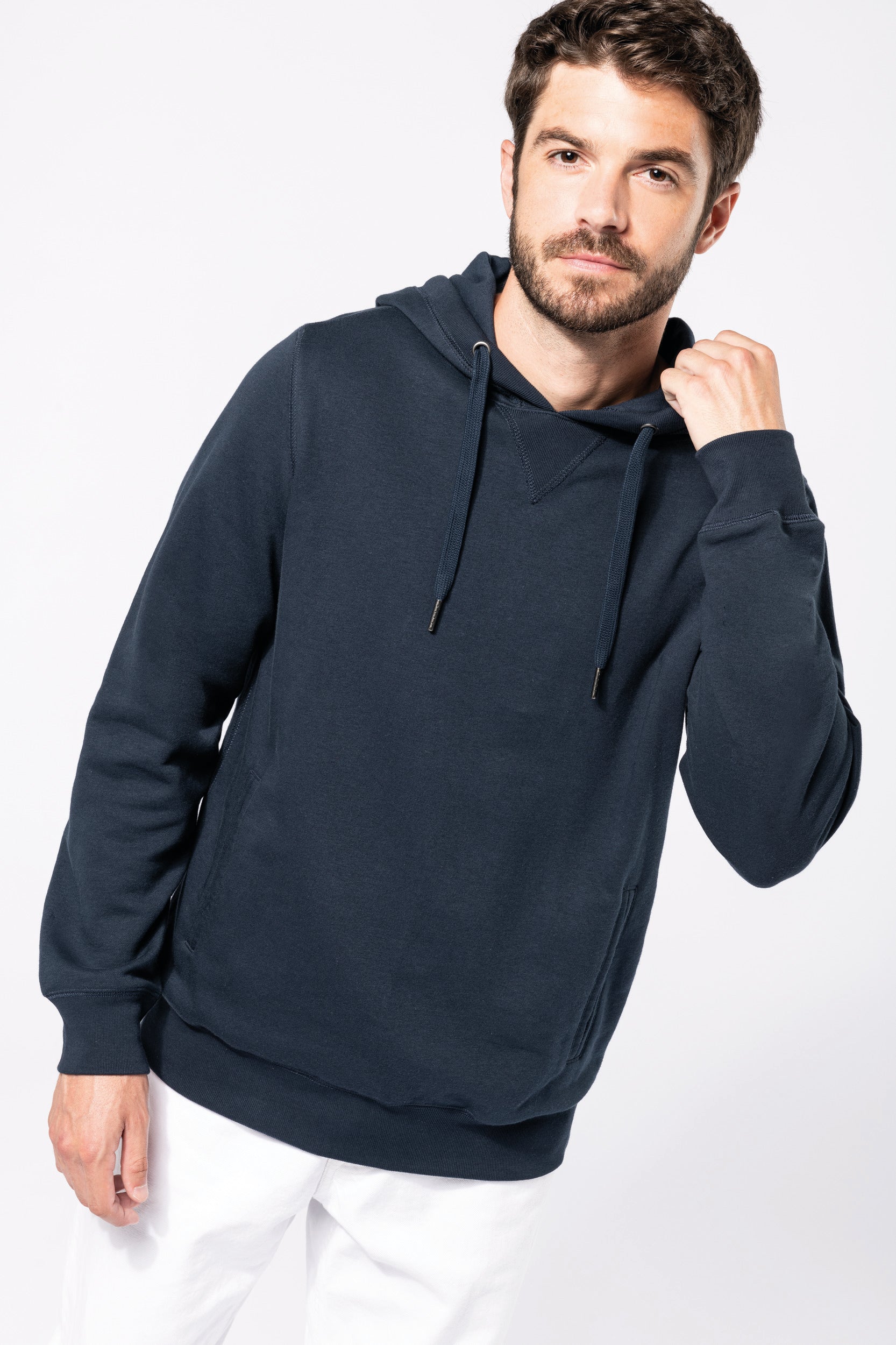Uniseks ecologisch verantwoord sweatshirt van french terry badstof met capuchon