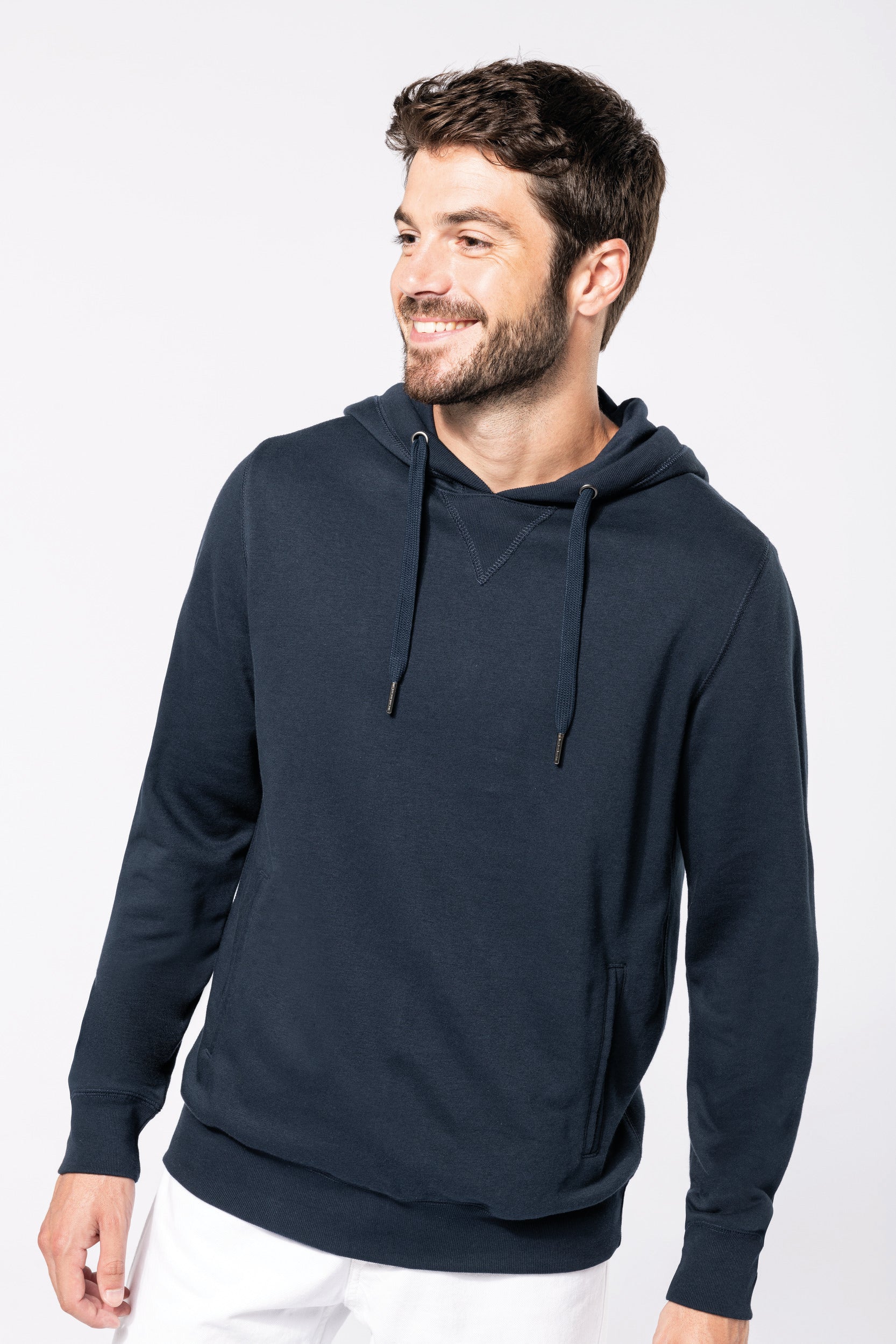 Uniseks ecologisch verantwoord sweatshirt van french terry badstof met capuchon
