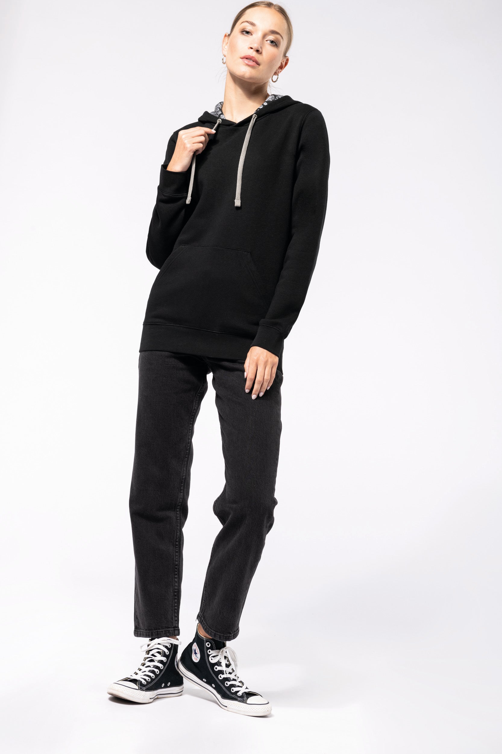 Uniseks sweatshirt met capuchon en contrasterend patroon