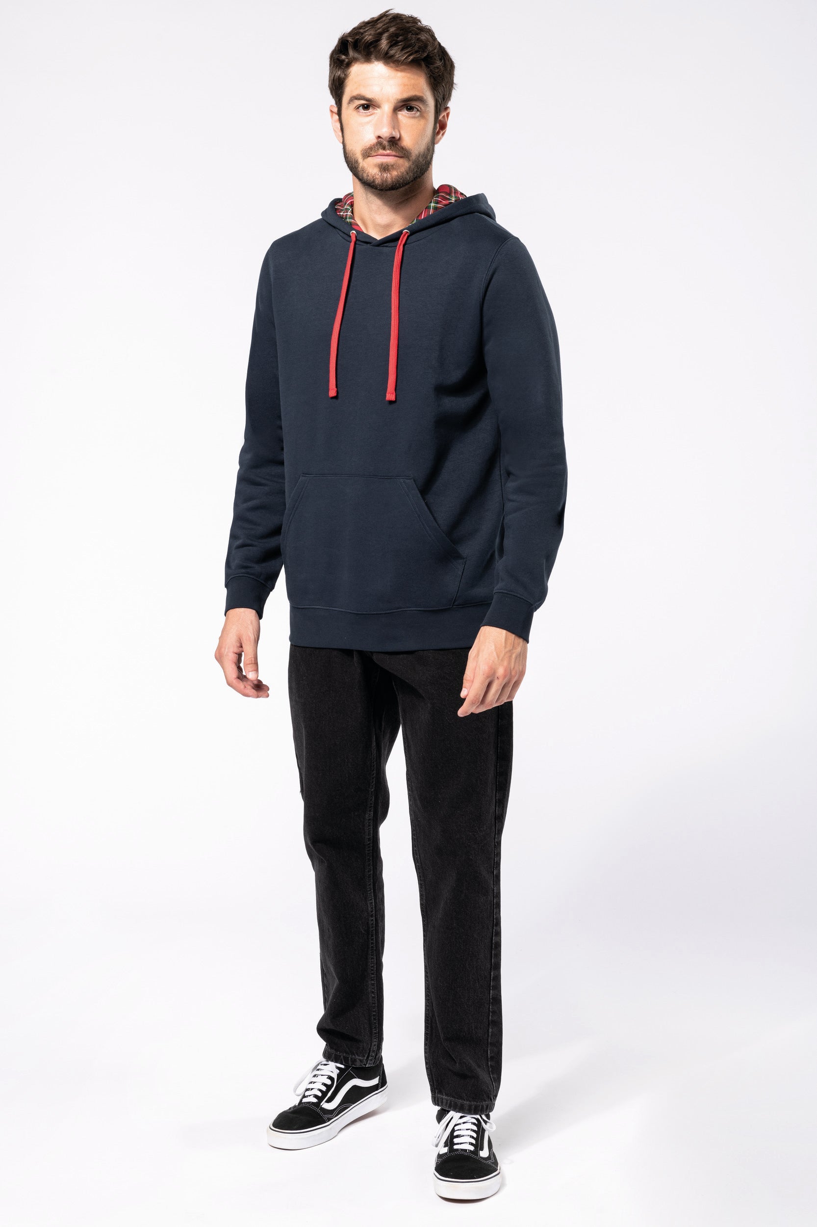 Uniseks sweatshirt met capuchon en contrasterend patroon