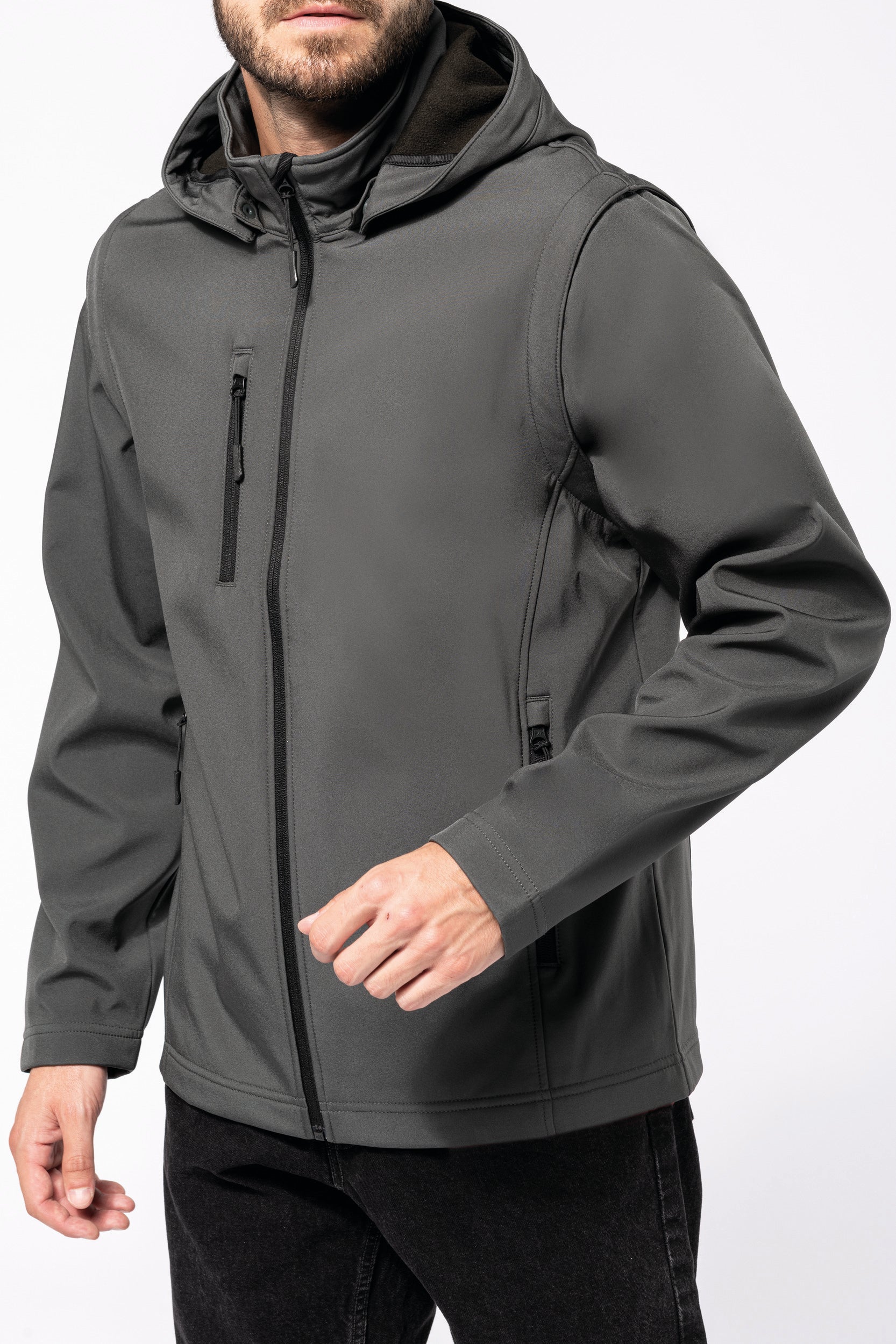 Unisex Hooded 3-Layer Softshell Jacket with Detachable Sleeves