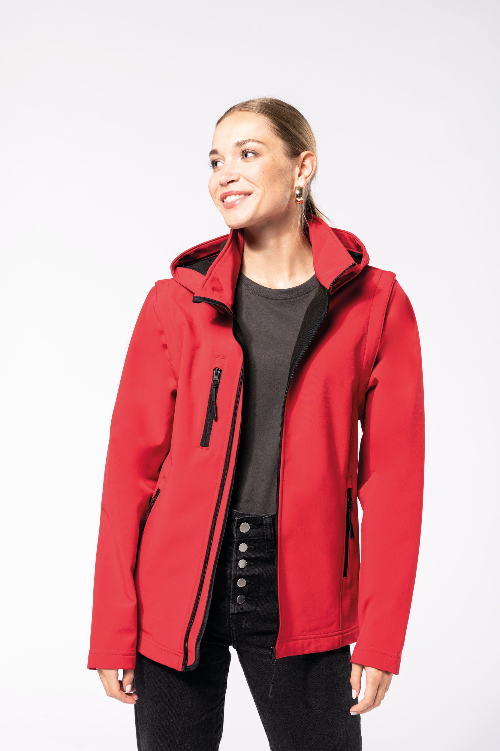 Veste Softshell 3 couches à capuche avec manches amovibles unisexe