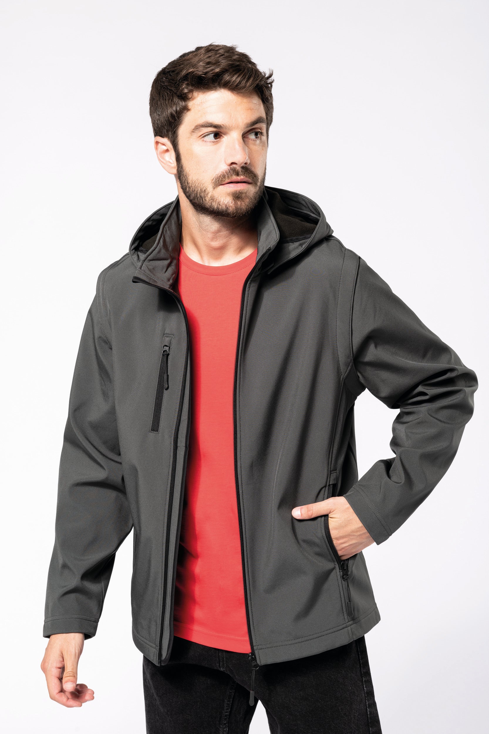 Veste Softshell 3 couches à capuche avec manches amovibles unisexe