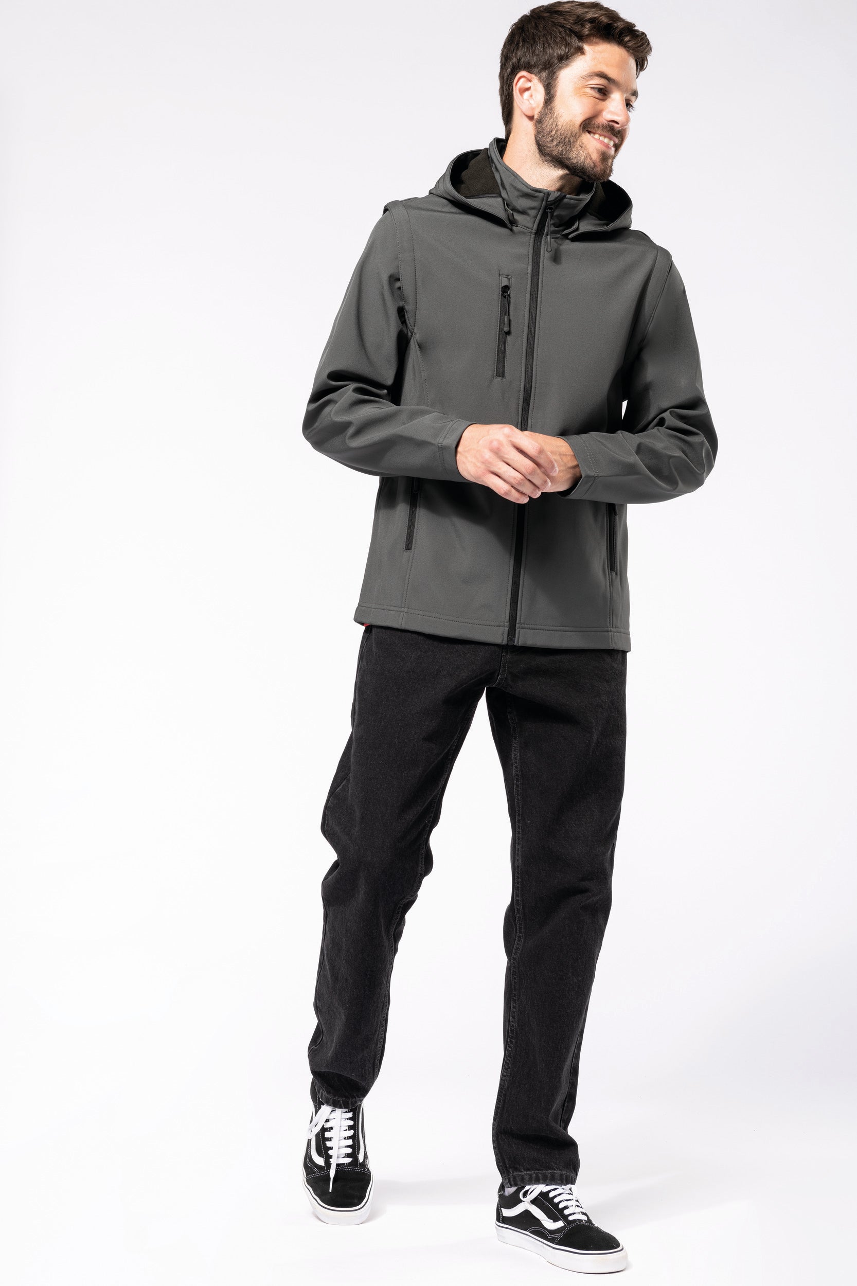 Veste Softshell 3 couches à capuche avec manches amovibles unisexe