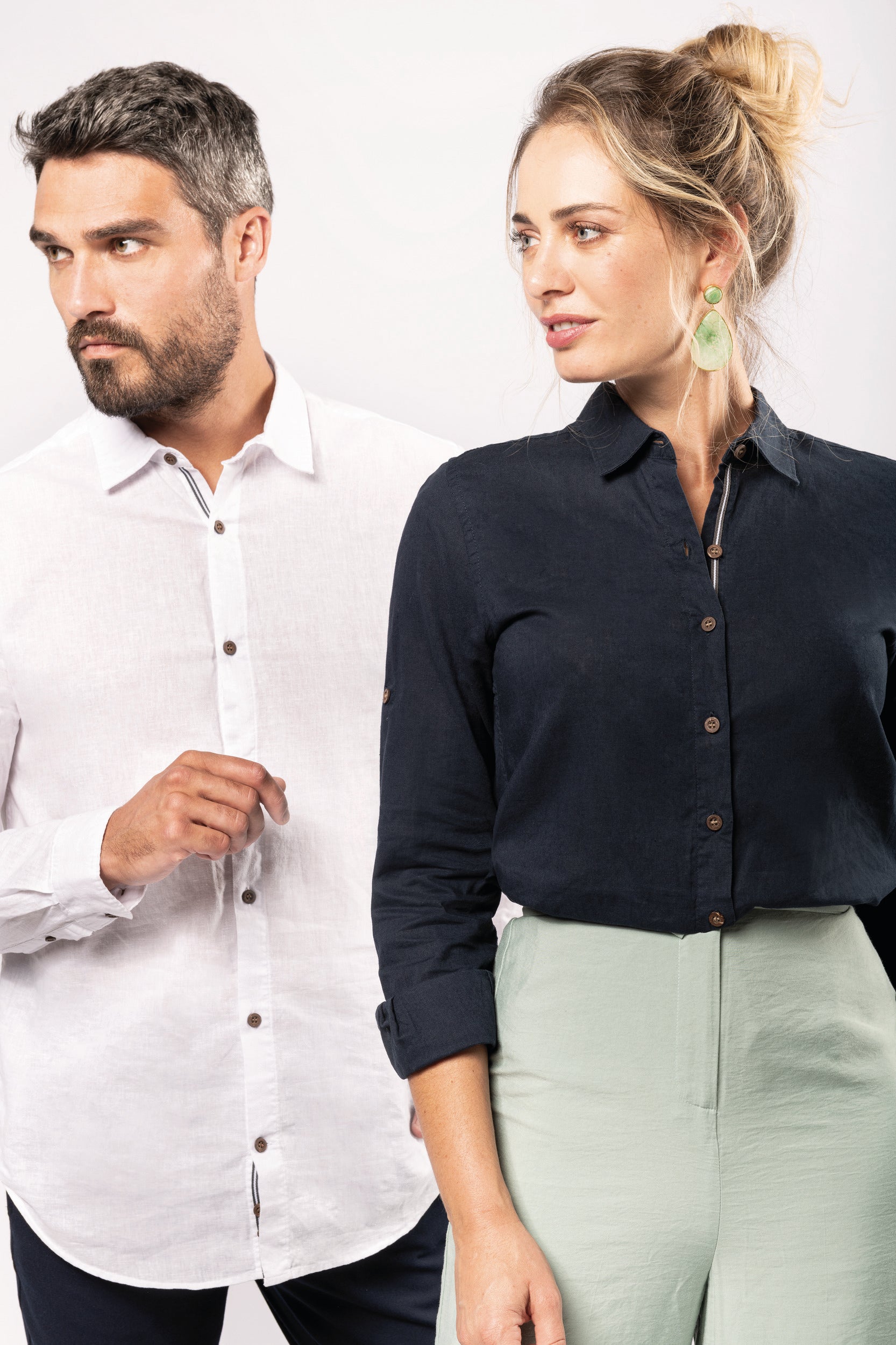 Chemise lin et coton manches longues femme