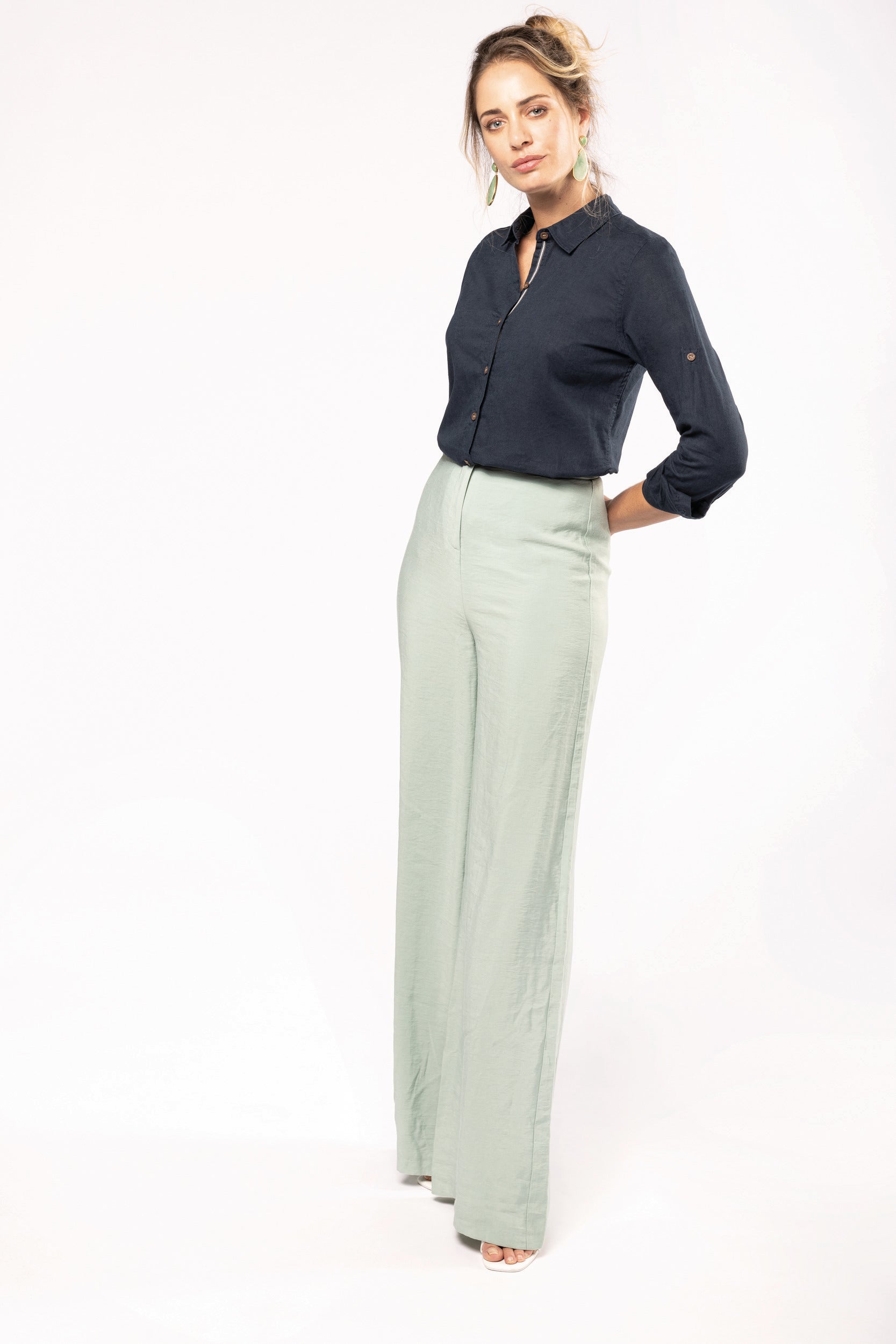 Chemise lin et coton manches longues femme