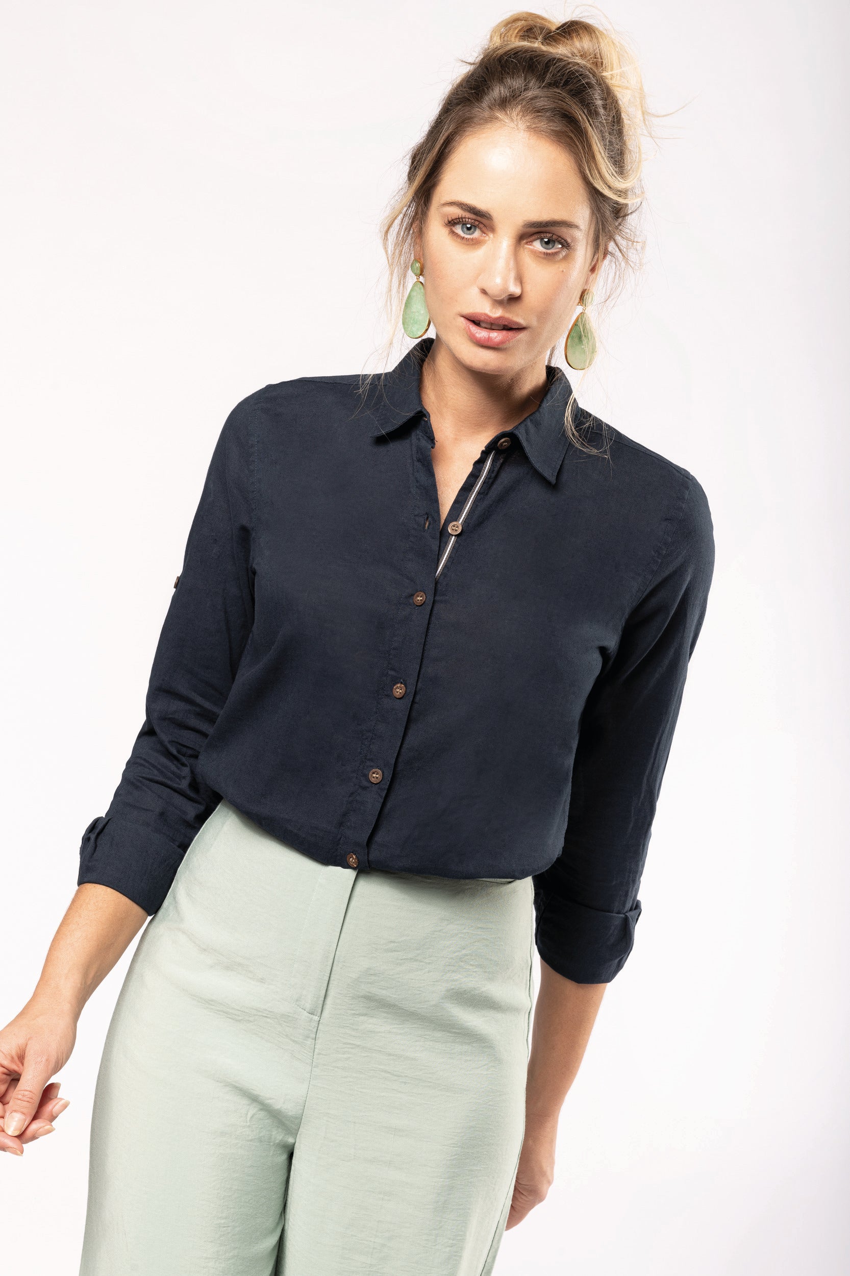 Chemise lin et coton manches longues femme