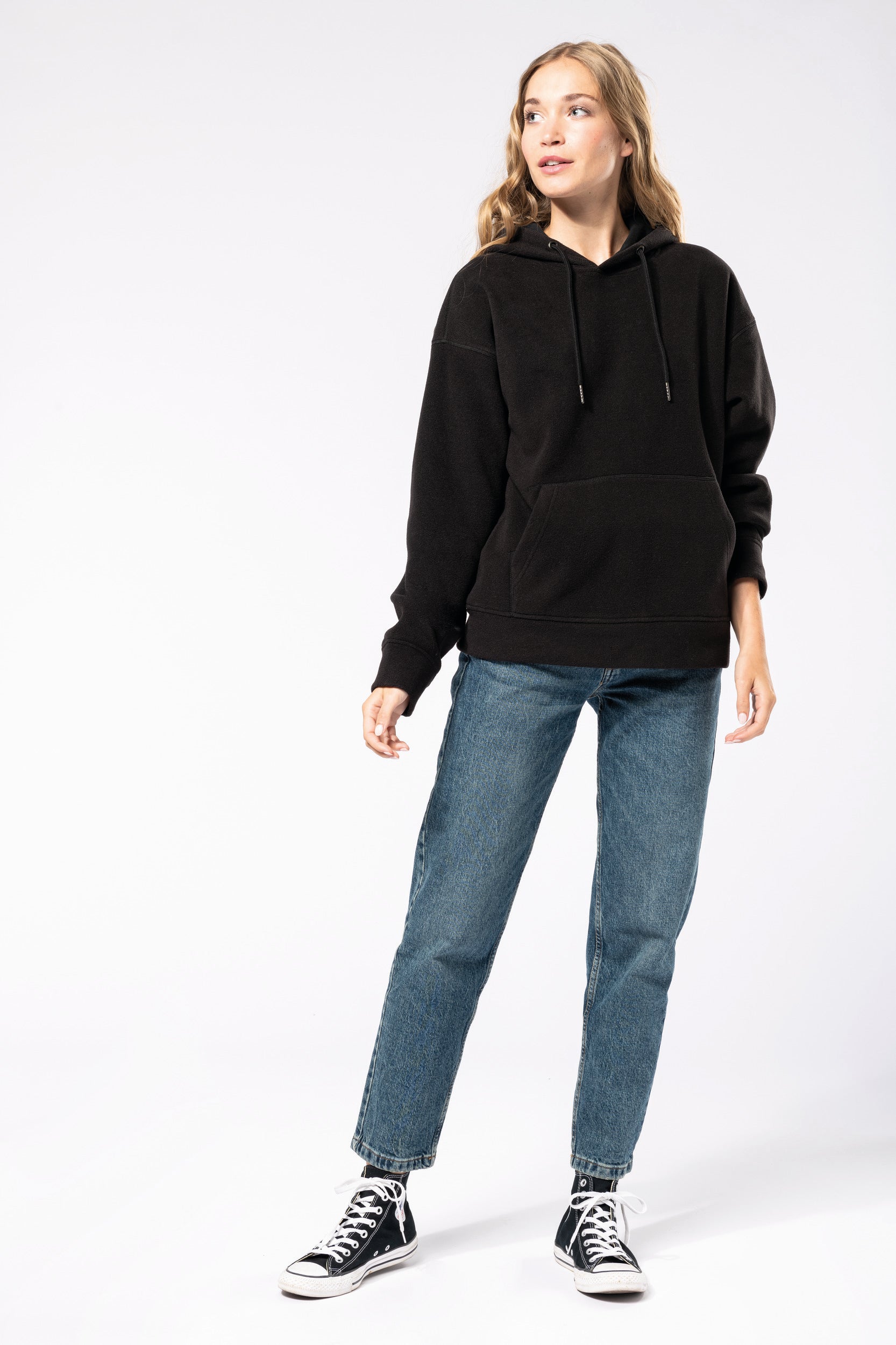 Uniseks gerecycled microfleece oversized sweatshirt met capuchon