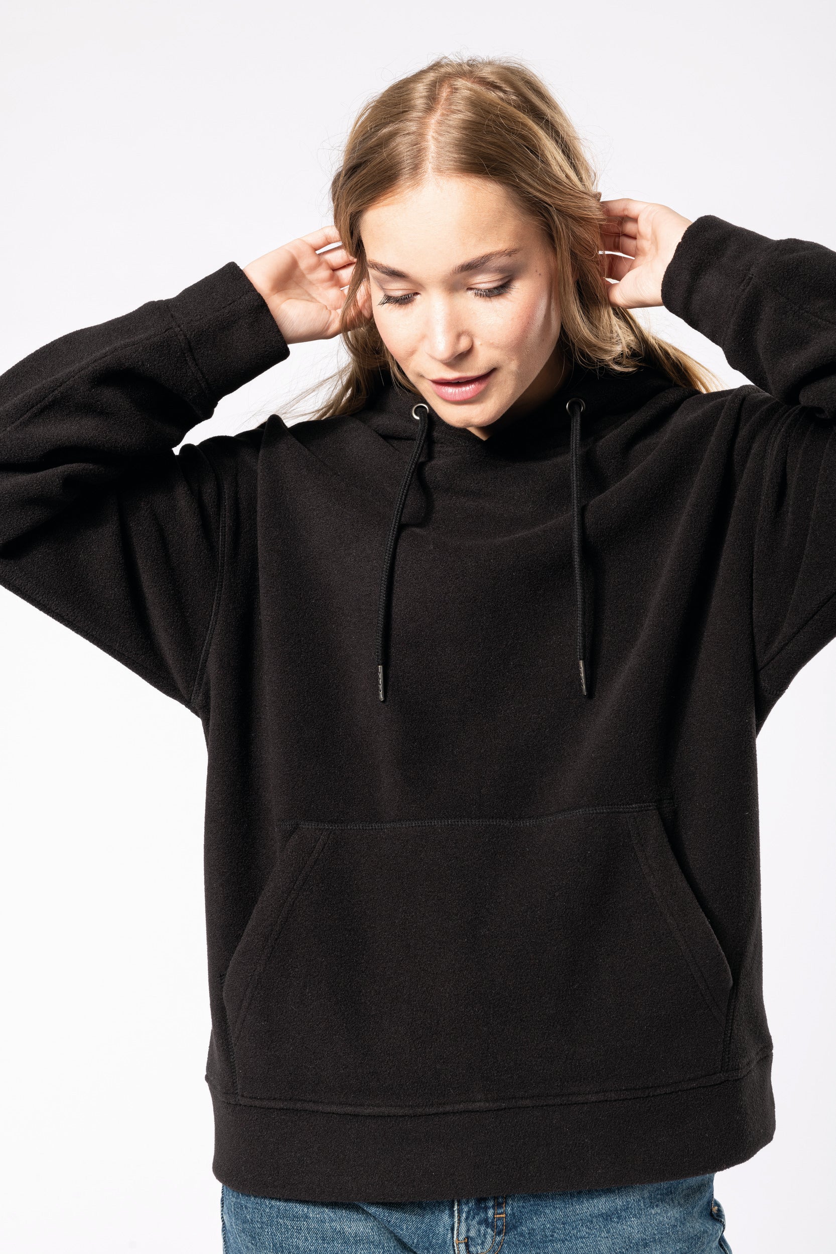Uniseks gerecycled microfleece oversized sweatshirt met capuchon