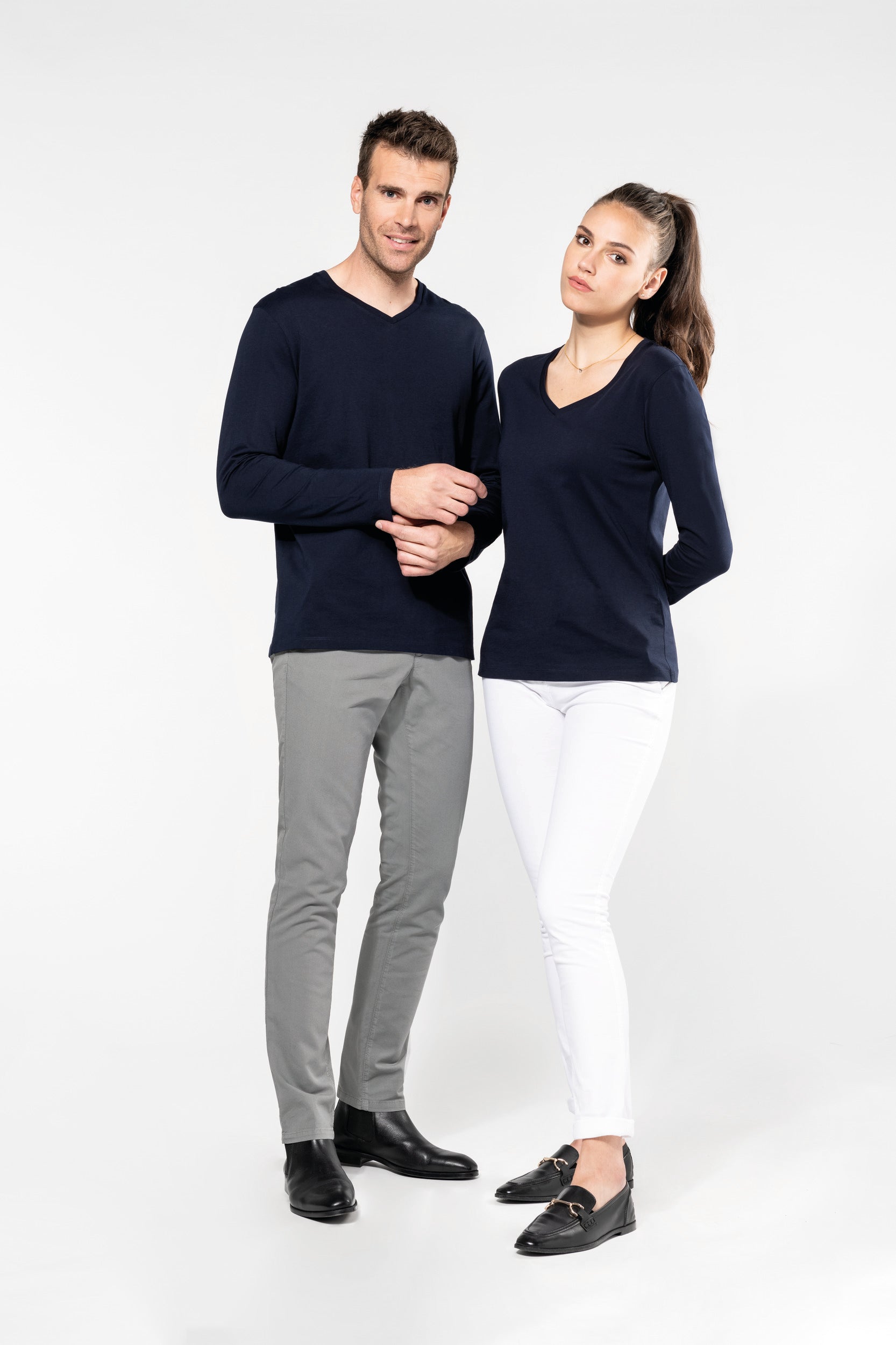 T-shirt Supima® col V manches longues femme