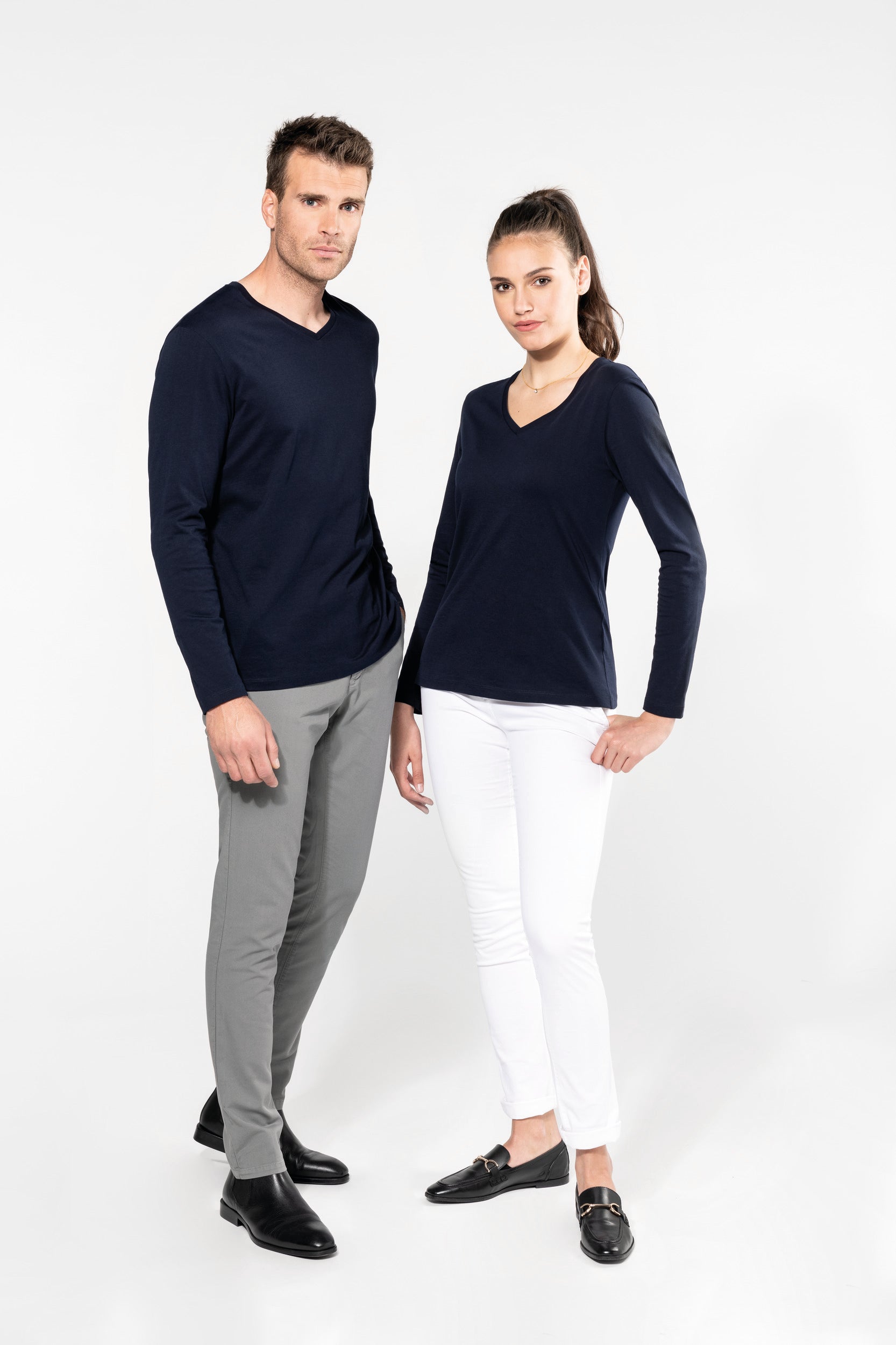T-shirt Supima® col V manches longues femme