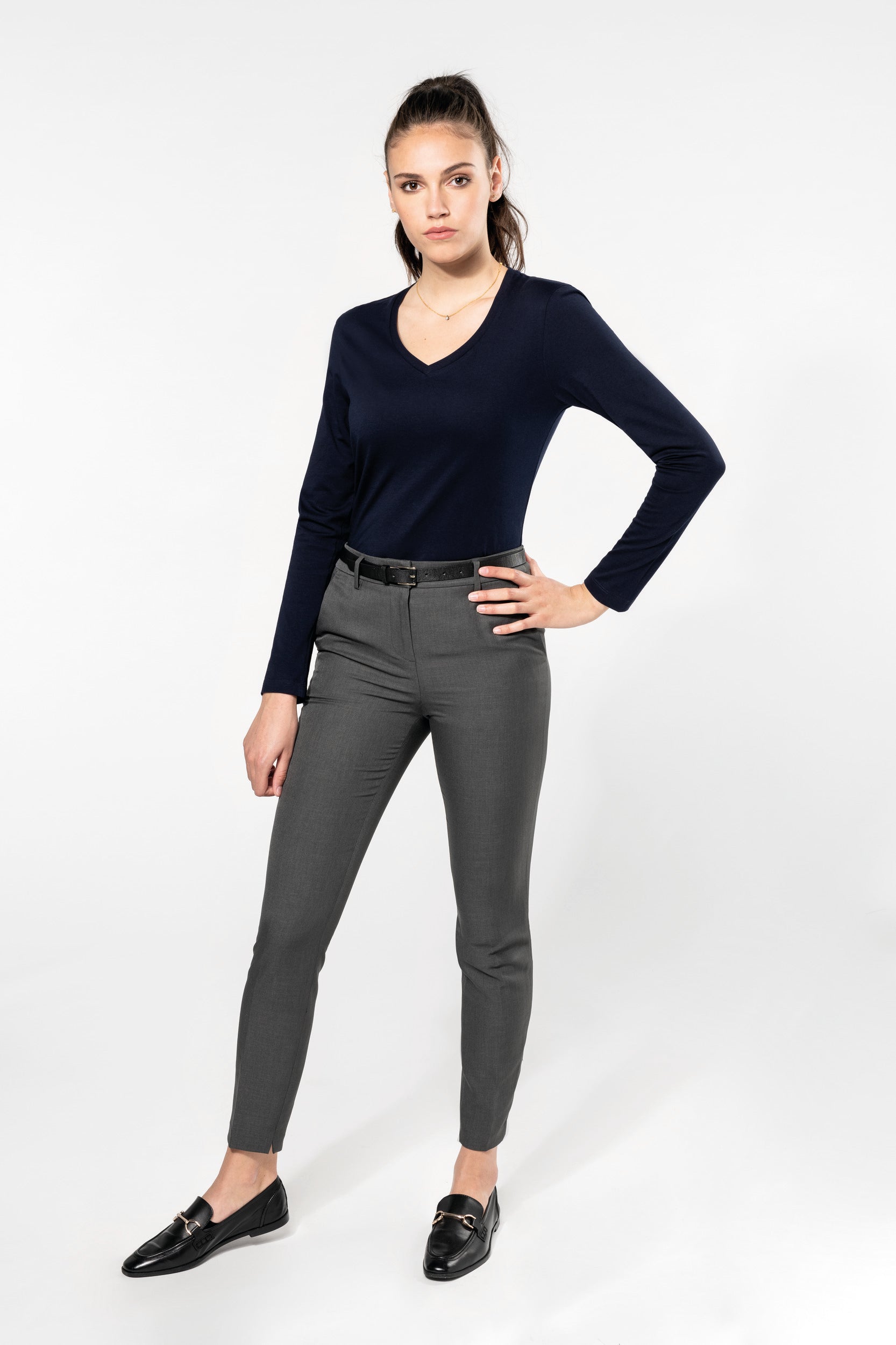 T-shirt Supima® col V manches longues femme