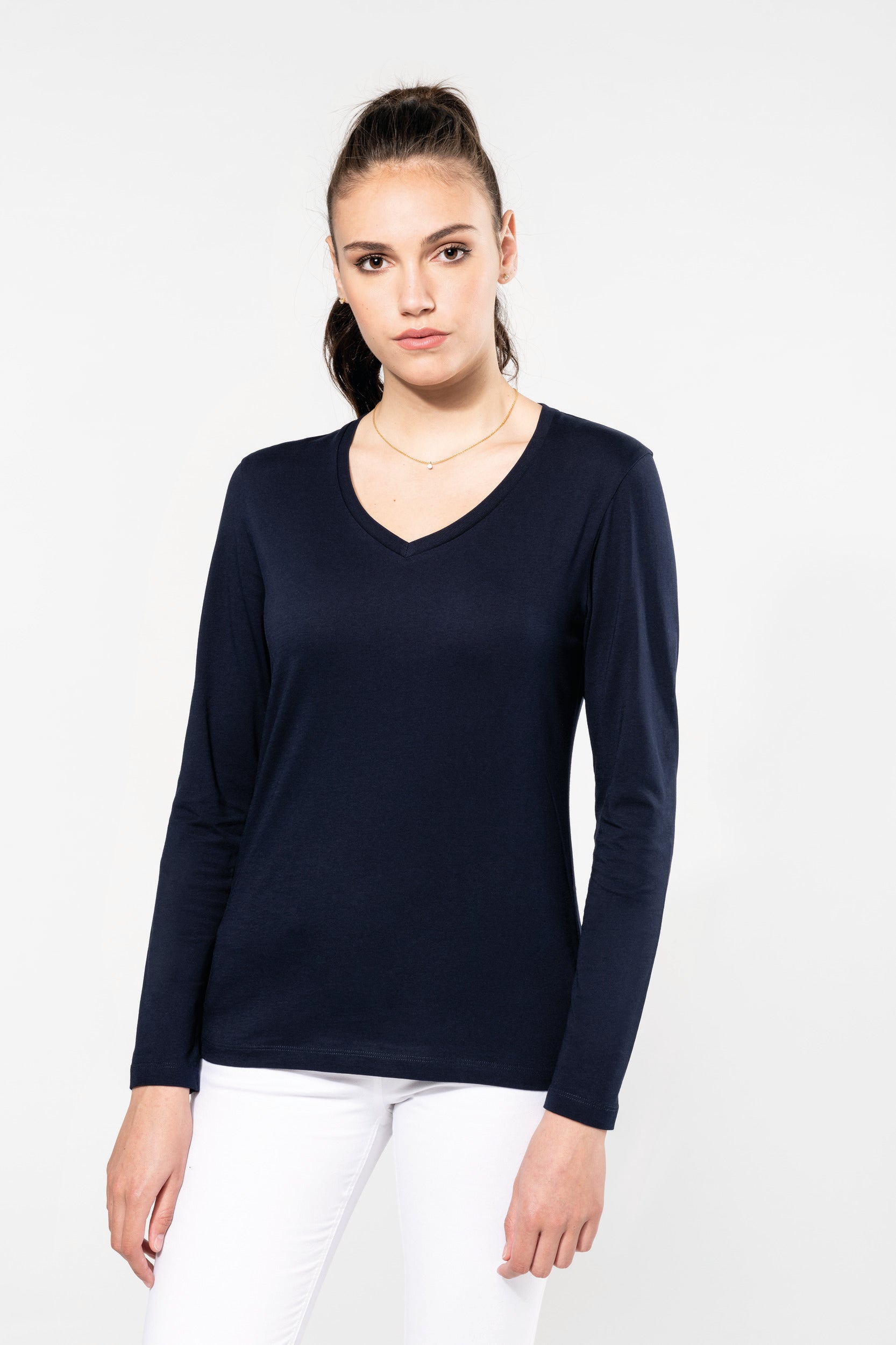 T-shirt Supima® col V manches longues femme