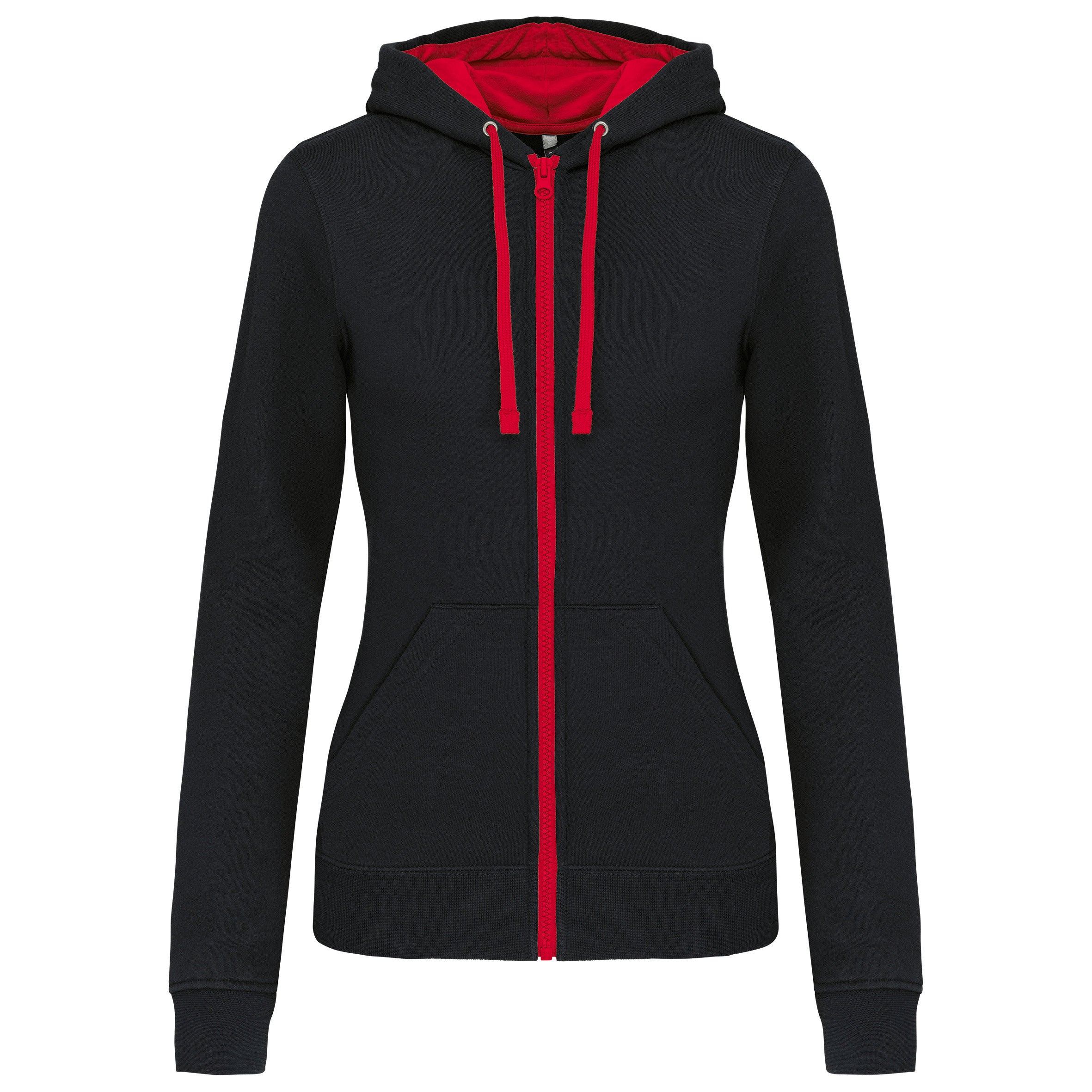 Damessweatshirt met contrasterende capuchon en rits