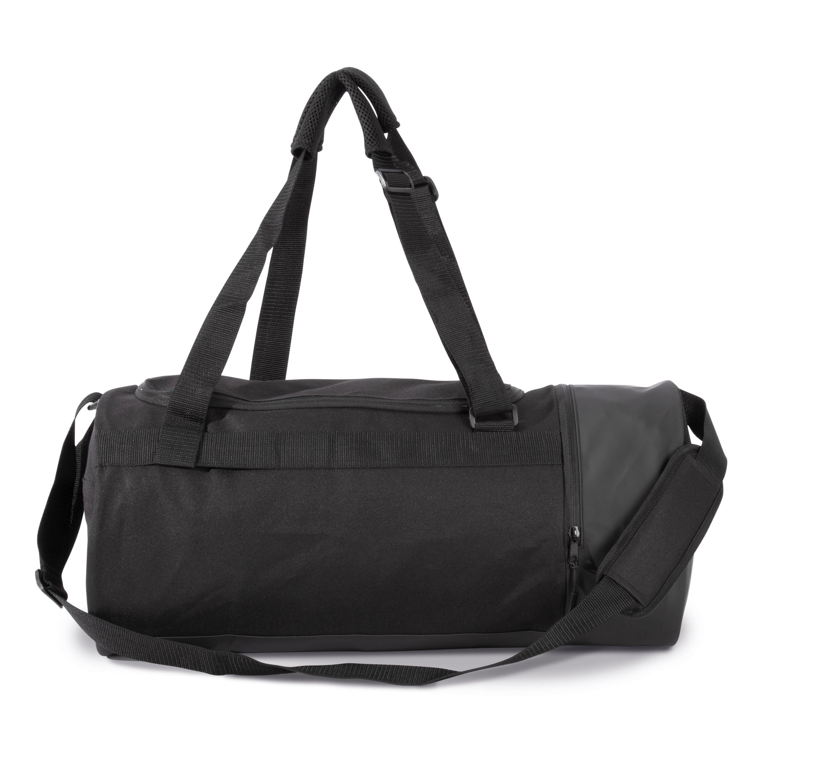Tube-shaped sports bag with separate shoe compartment