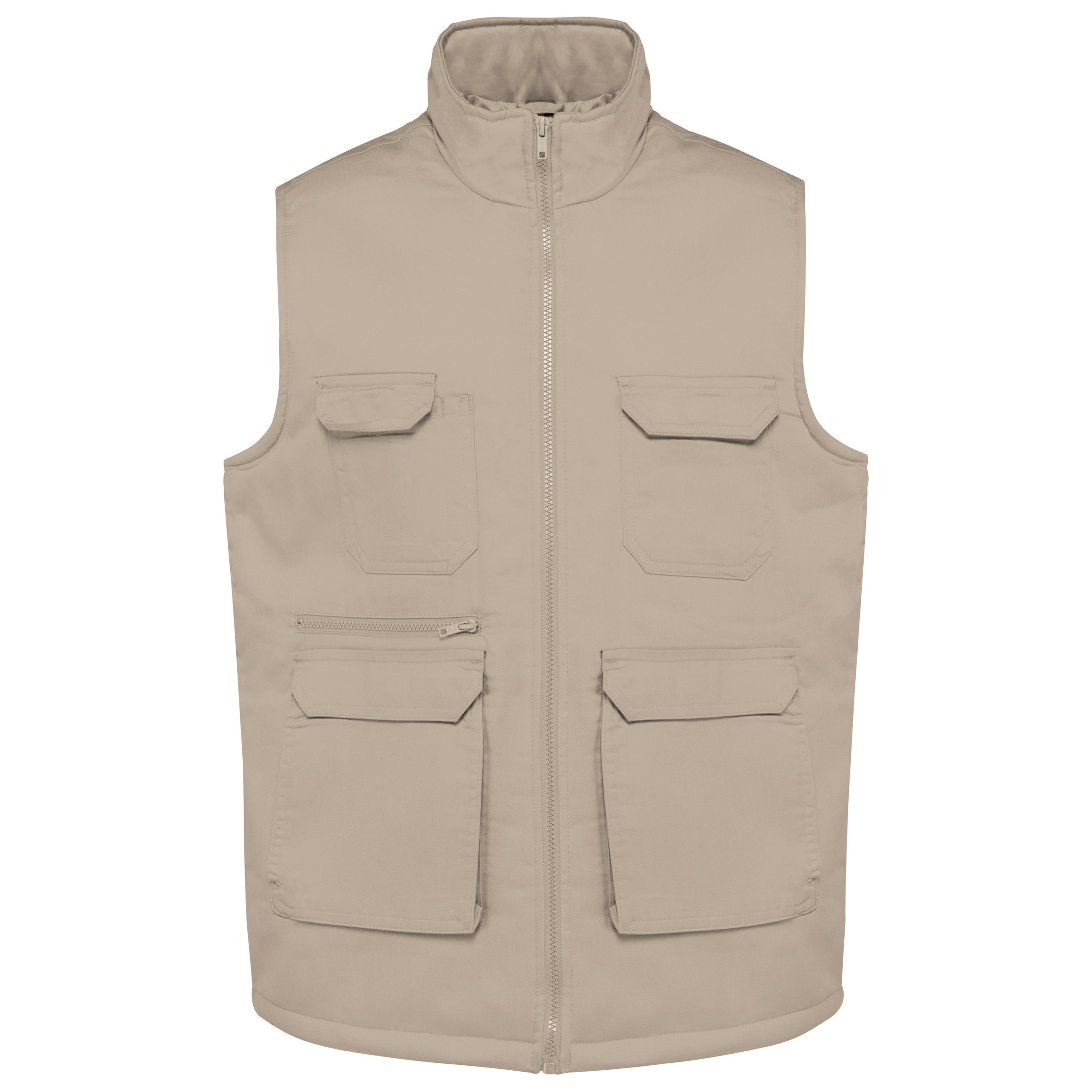Uniseks gewatteerd multi-pocket polykatoen vest