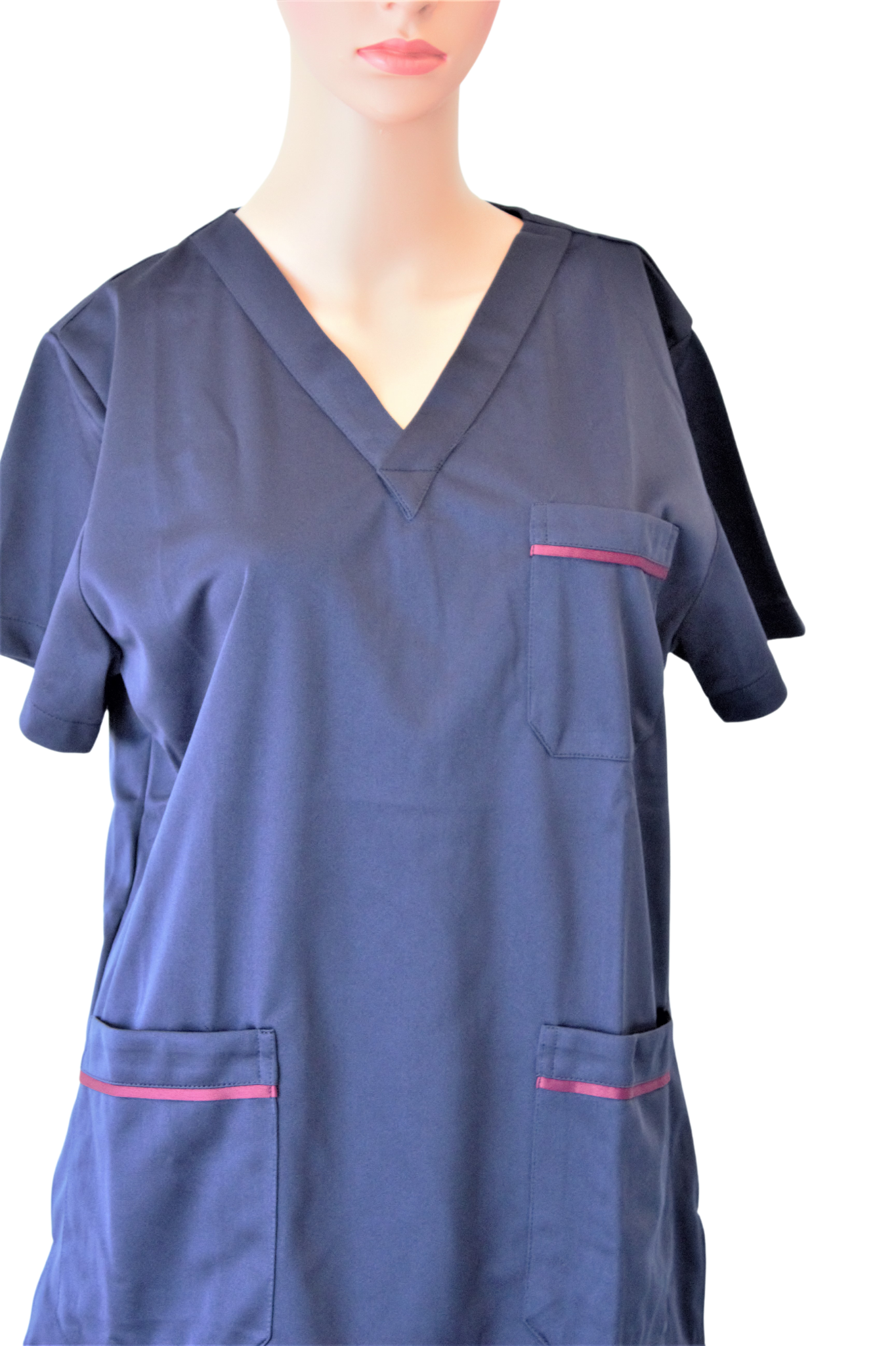 Women's medical set, short-sleeved blouse and navy and burgundy pants - Size L