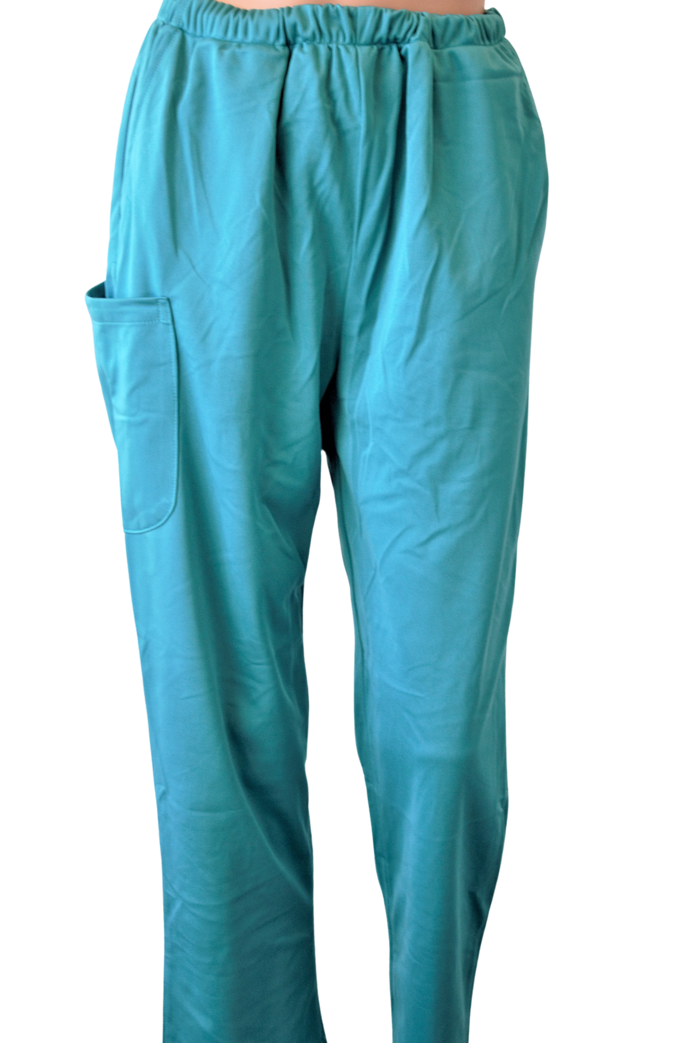 Women's medical set, short-sleeved blouse and turquoise and white pants - Size L