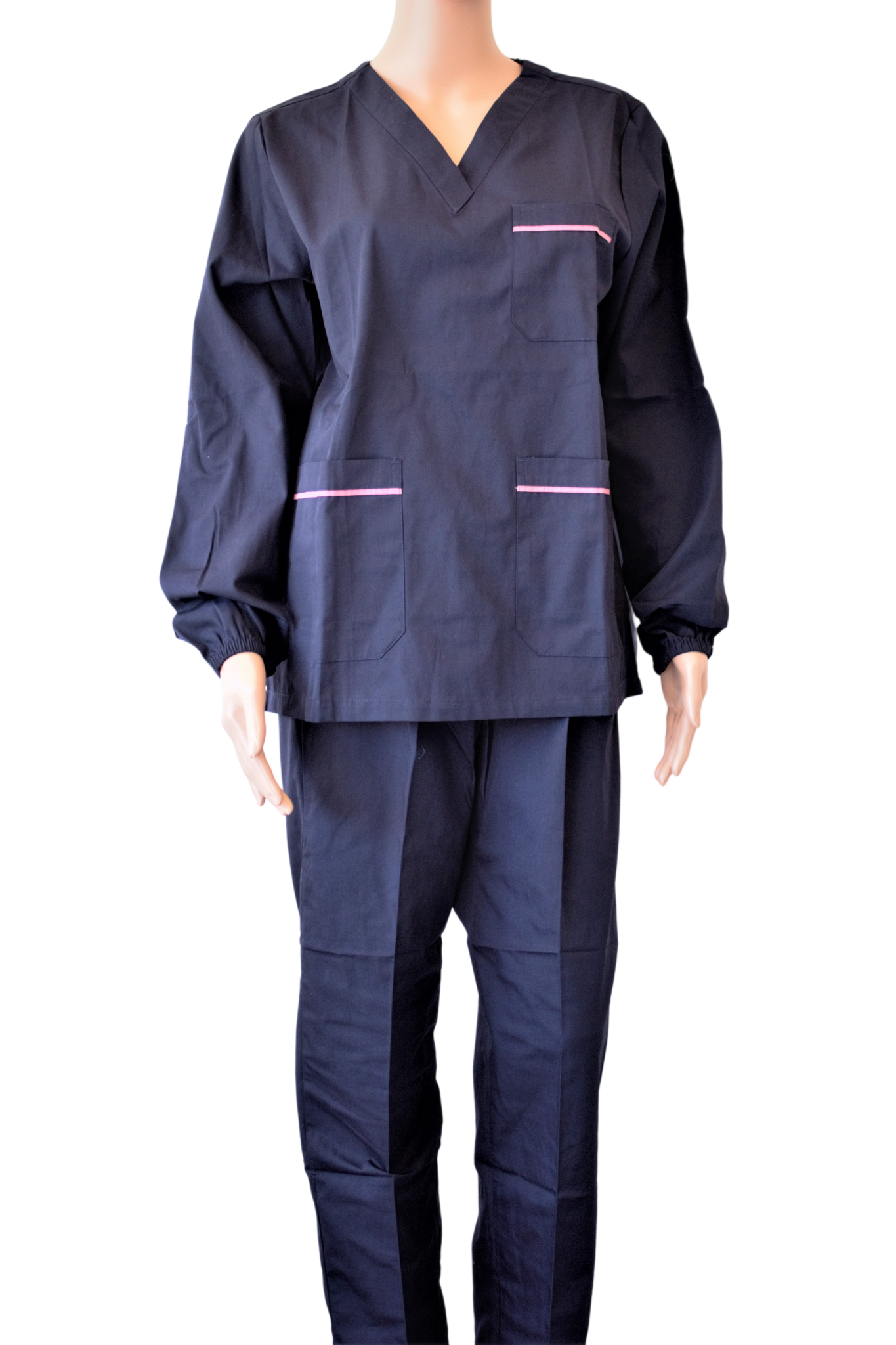 Women's medical set long sleeve blouse and navy and pink pants - Size L