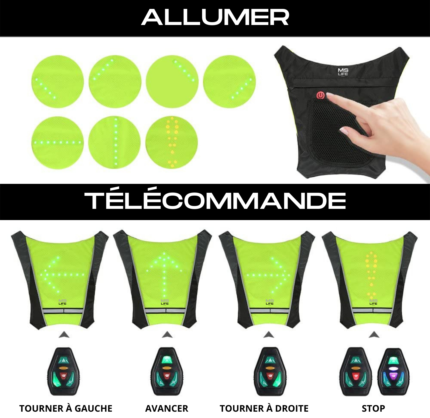 Gilet de Cyclisme USB Rechargeable Réfléchissant Sac à Dos avec LED Clignotant