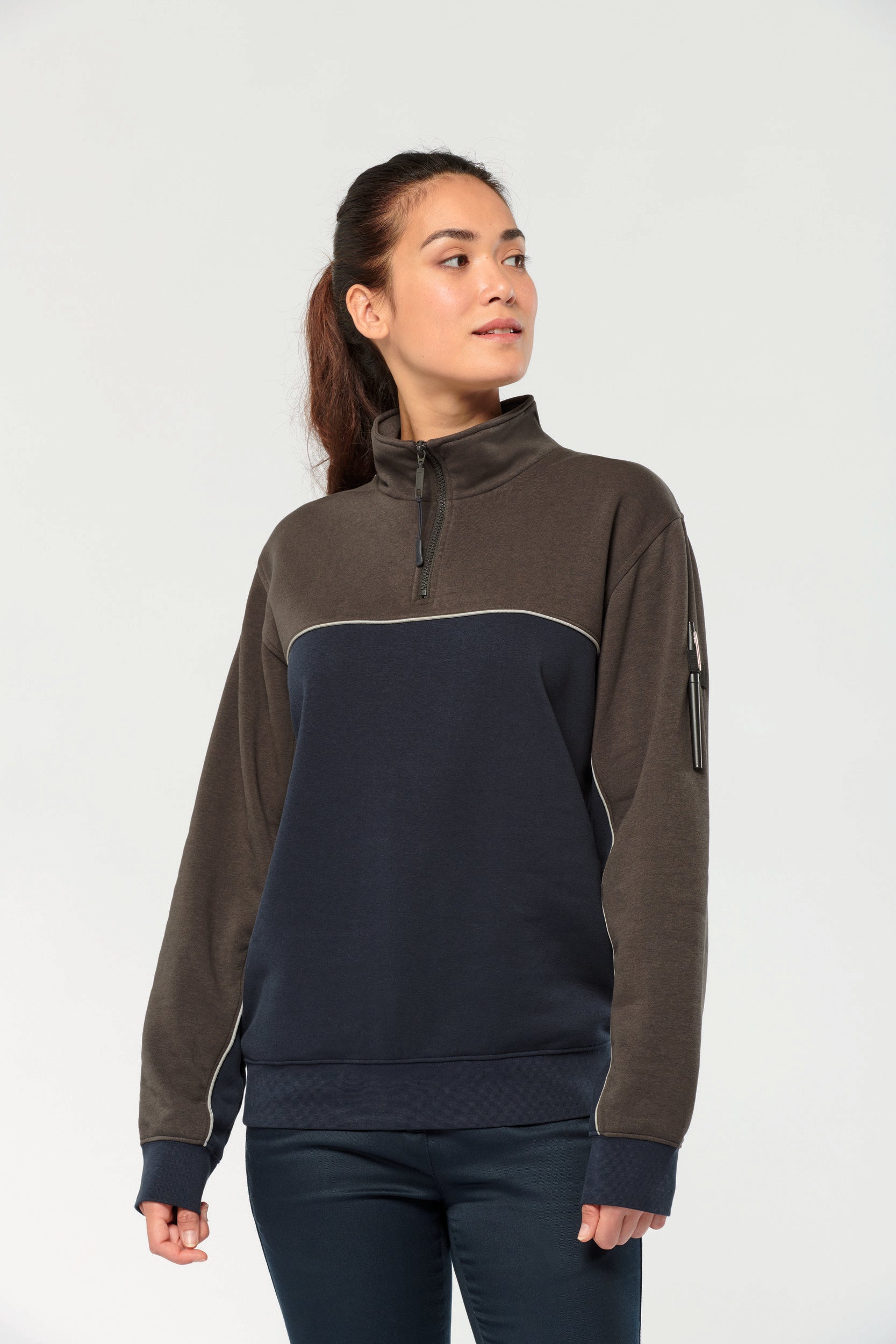 Unisex eco-responsible zip-neck sweatshirt