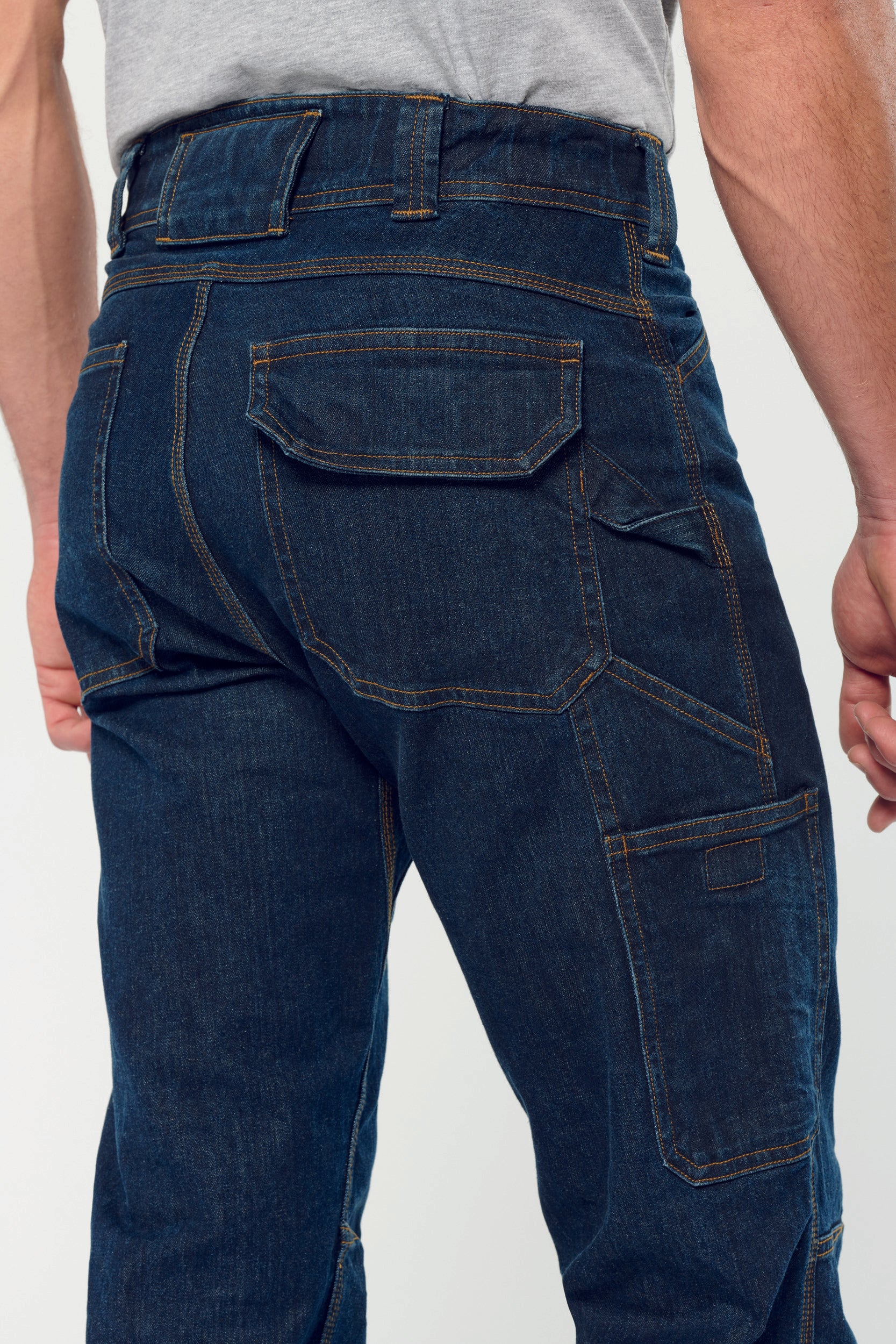 Men's multi-pocket denim trousers