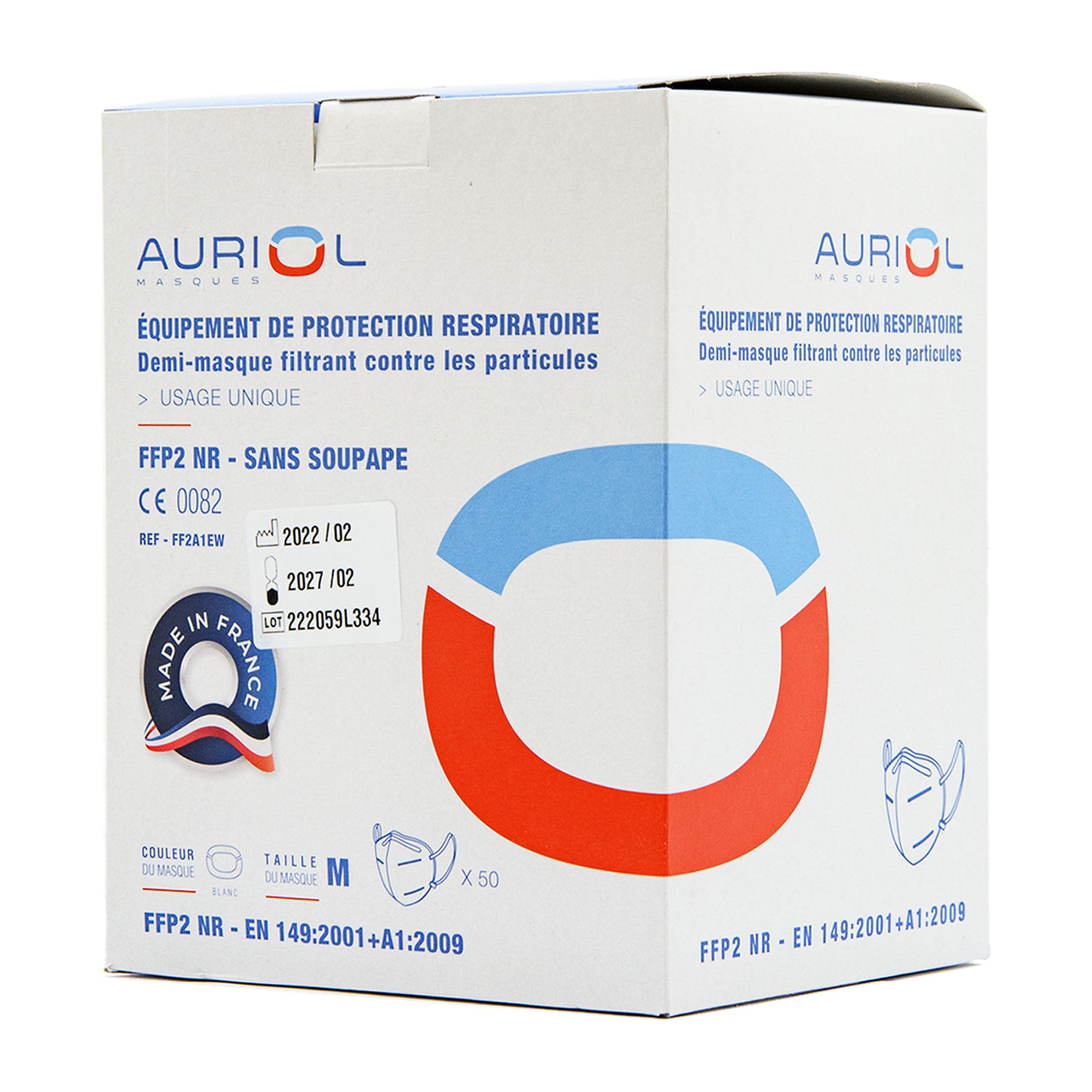 Masque FFP2 Blanc Standard – Boite de 50 masques – Auriol – sans Graphène