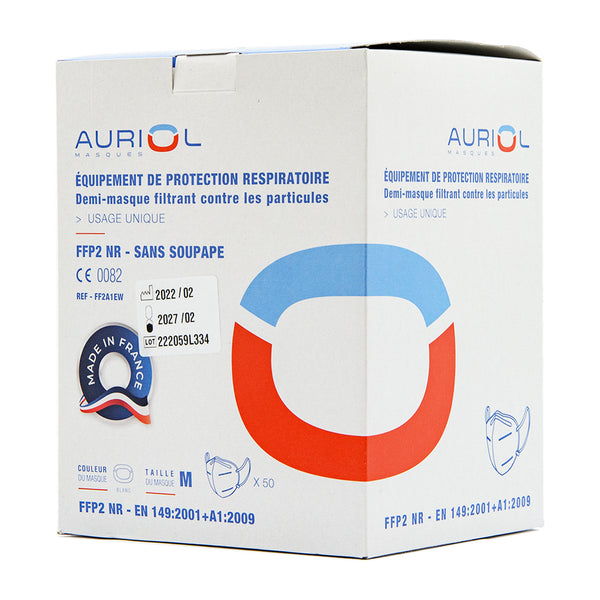 Masque FFP2 Blanc Standard – Boite de 50 masques – Auriol – sans Graphène