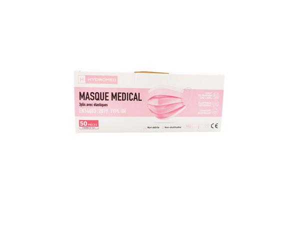 Masque chirurgical Type IIR - Rose - Hydromed - Boîte De 50 Masques