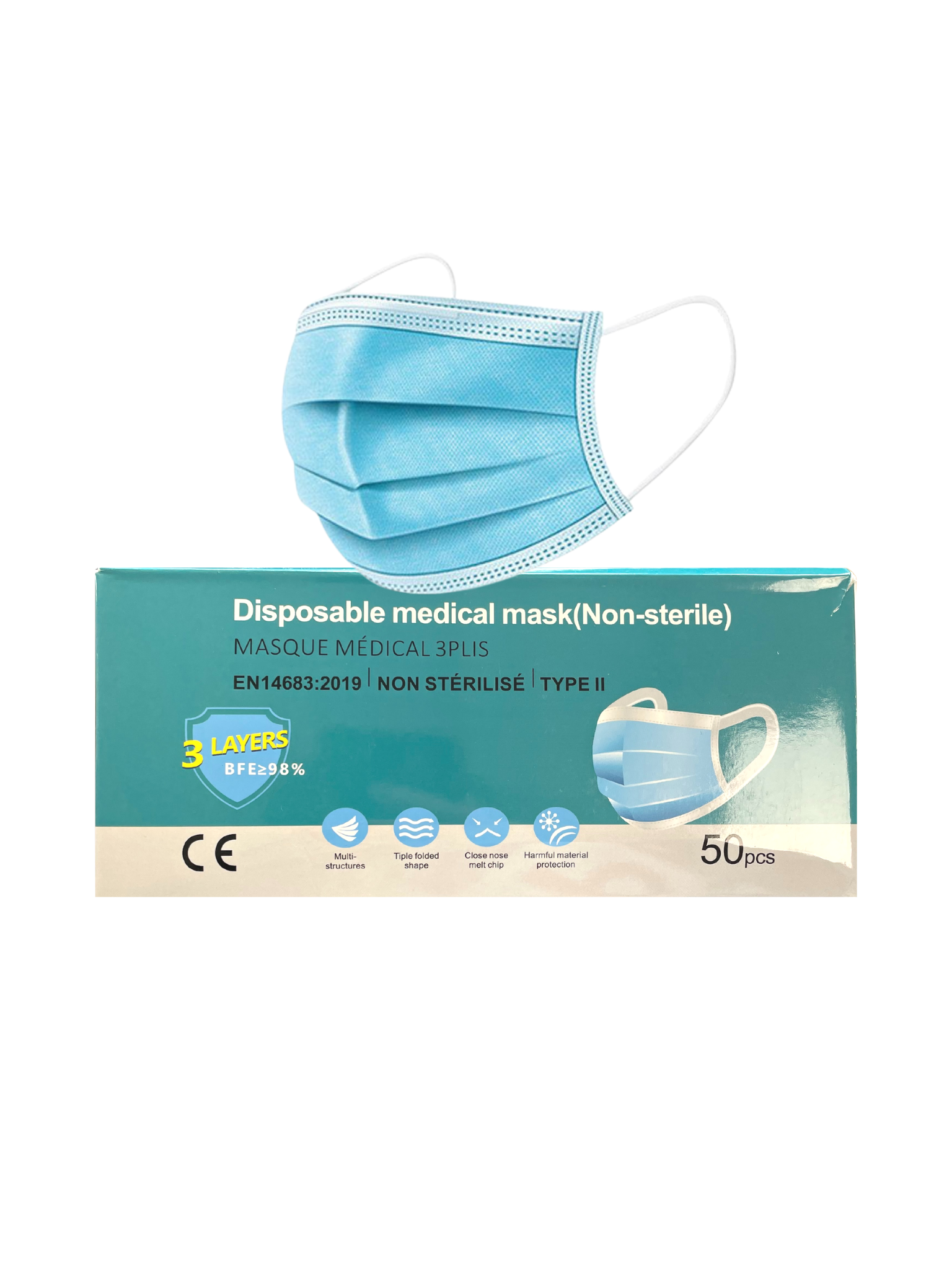 Masque chirurgical type II non stérile - Bleu - EsoonMask - Boite de 50 masques