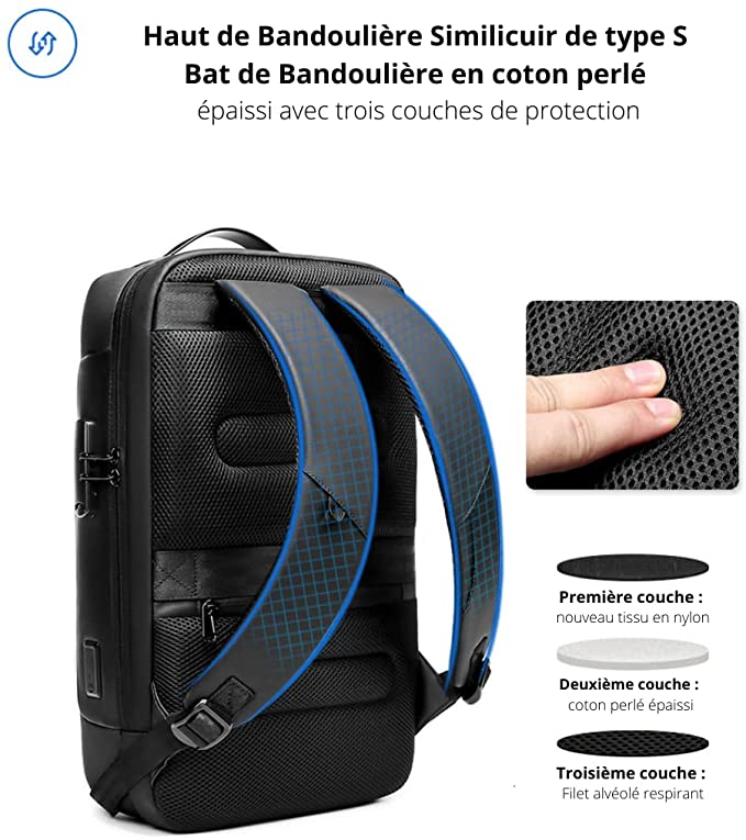MS Life - Sac à Dos Ordinateur Portable 15,6 Pouces Antivol Étanche avec Port de Charge USB et Port de Casque pour Voyage Affaires École