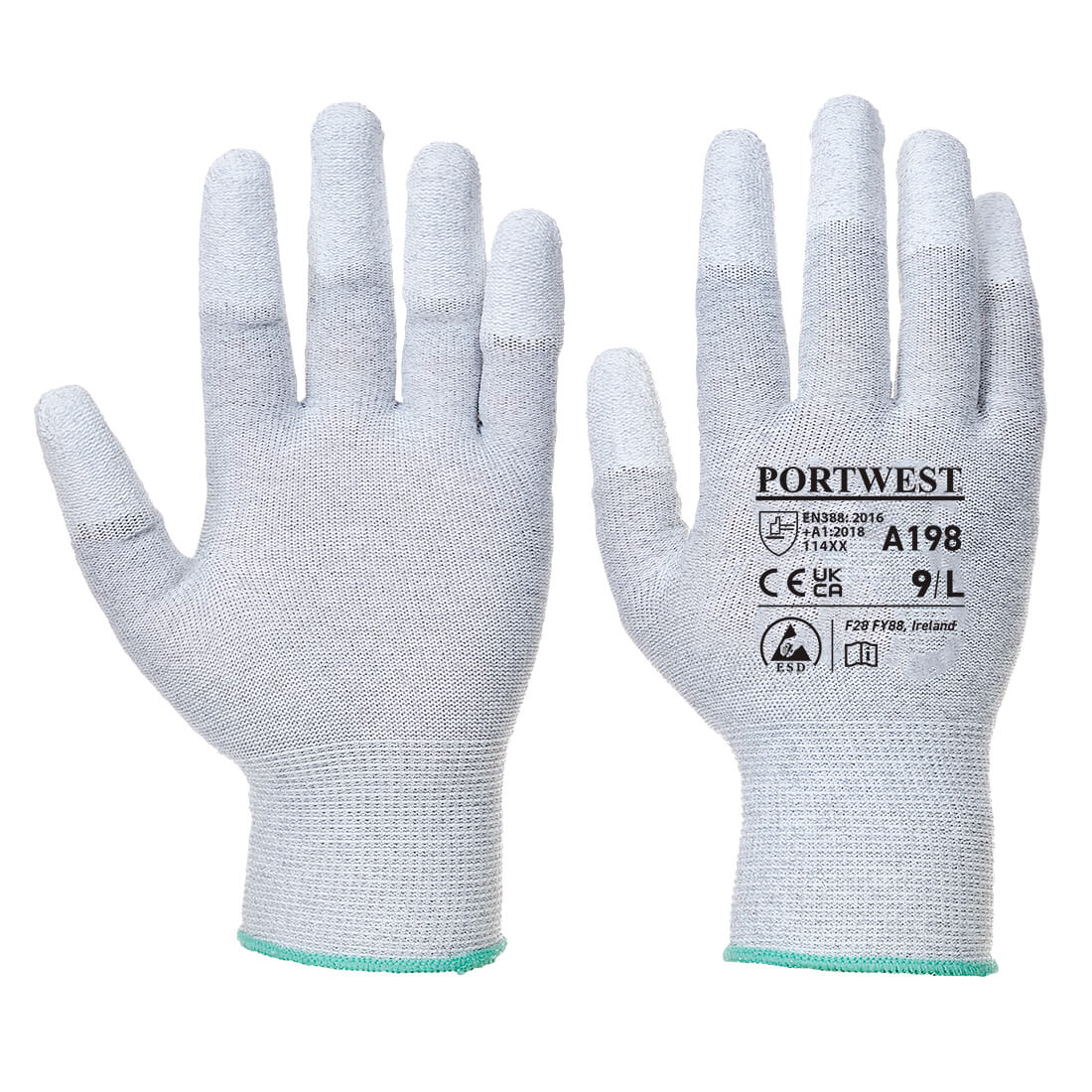 Antistatic glove with PU coated fingers