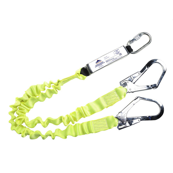 Double elastic lanyard with energy absorber