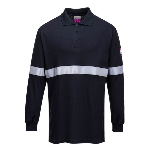 Flame Resistant Anti-Static Long Sleeve Polo Shirt with Retroreflective Tapes