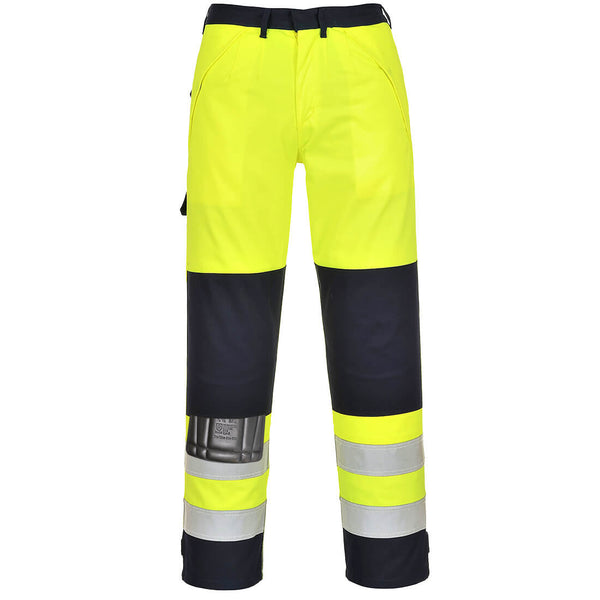 High-visibility broek met meerdere risico's