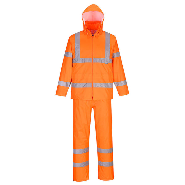 High visibility roll-up rain suit